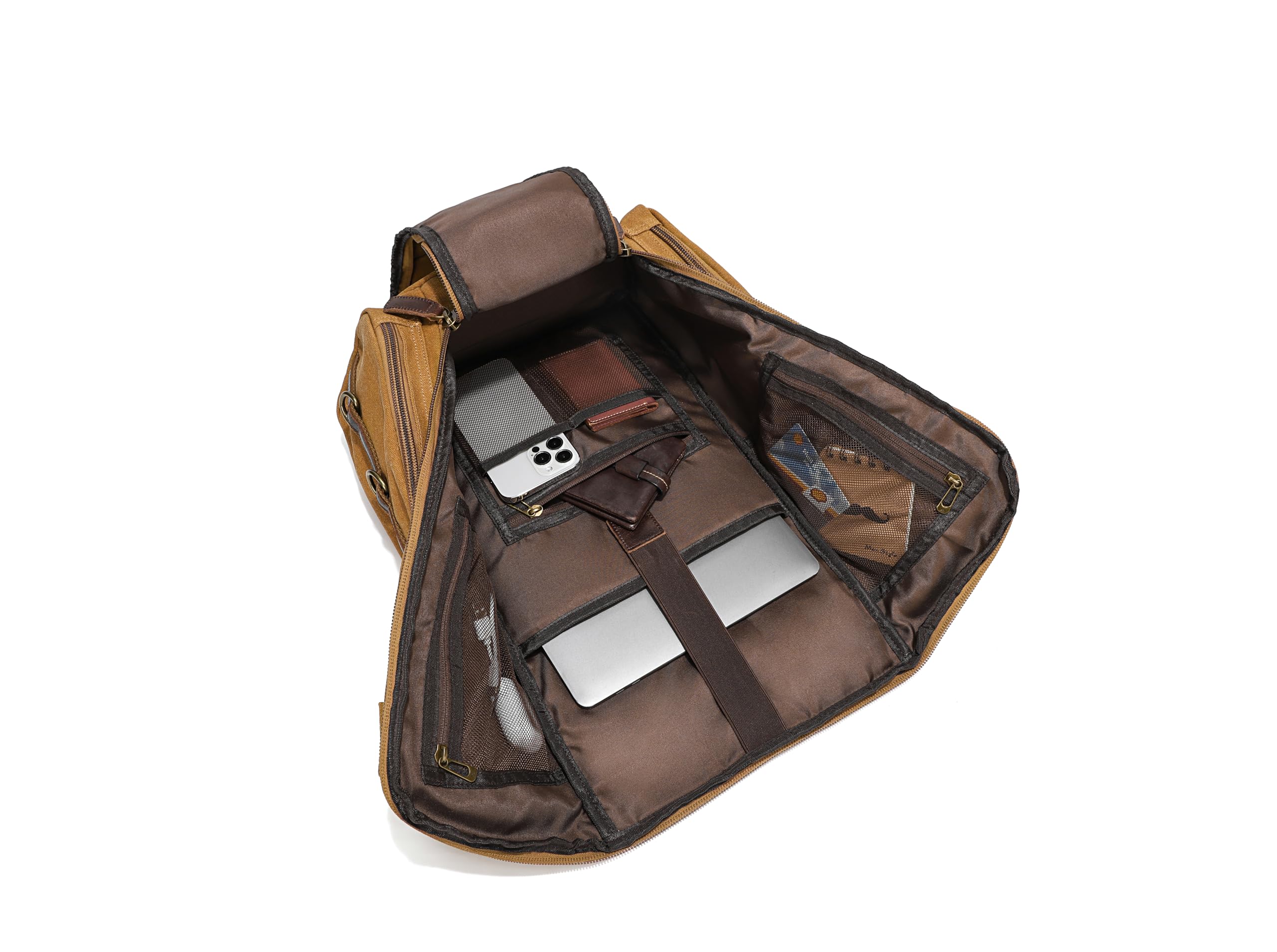 Peacechaos Heavy-Duty Waxed Canvas Backpack for Men - 17 Inch Laptop Rucksack with Genuine Leather - Multi-Pocket Travel Bag for Work, Hiking & Camping - Durable Backpack for Commuting, Outdoor Adventures & Business Travel