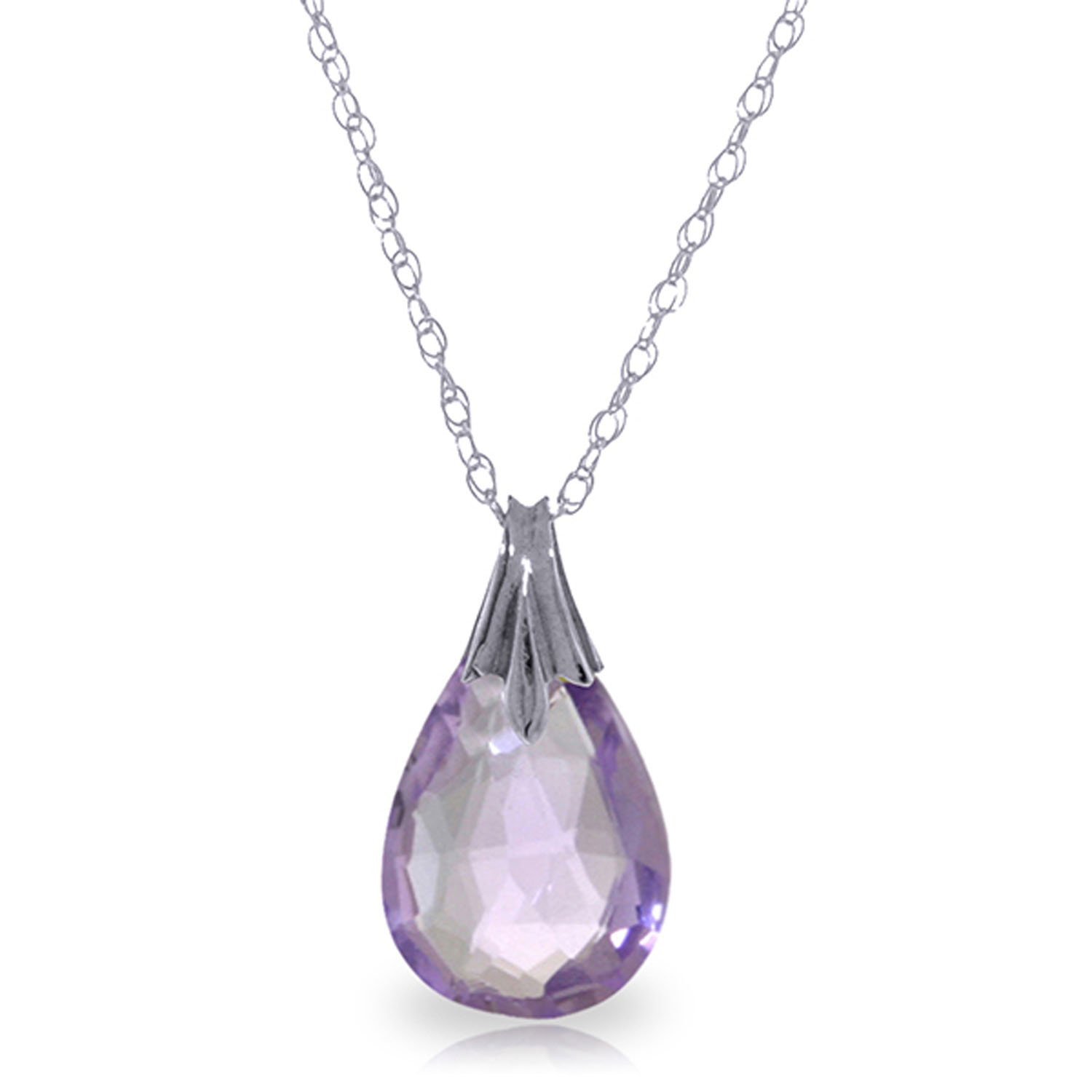 14K Solid White Gold Necklace with 3 Carat Natural Briolette Amethyst - Galaxy Gold GG Collection | Elegant Jewelry for Weddings, Anniversaries & Special Occasions