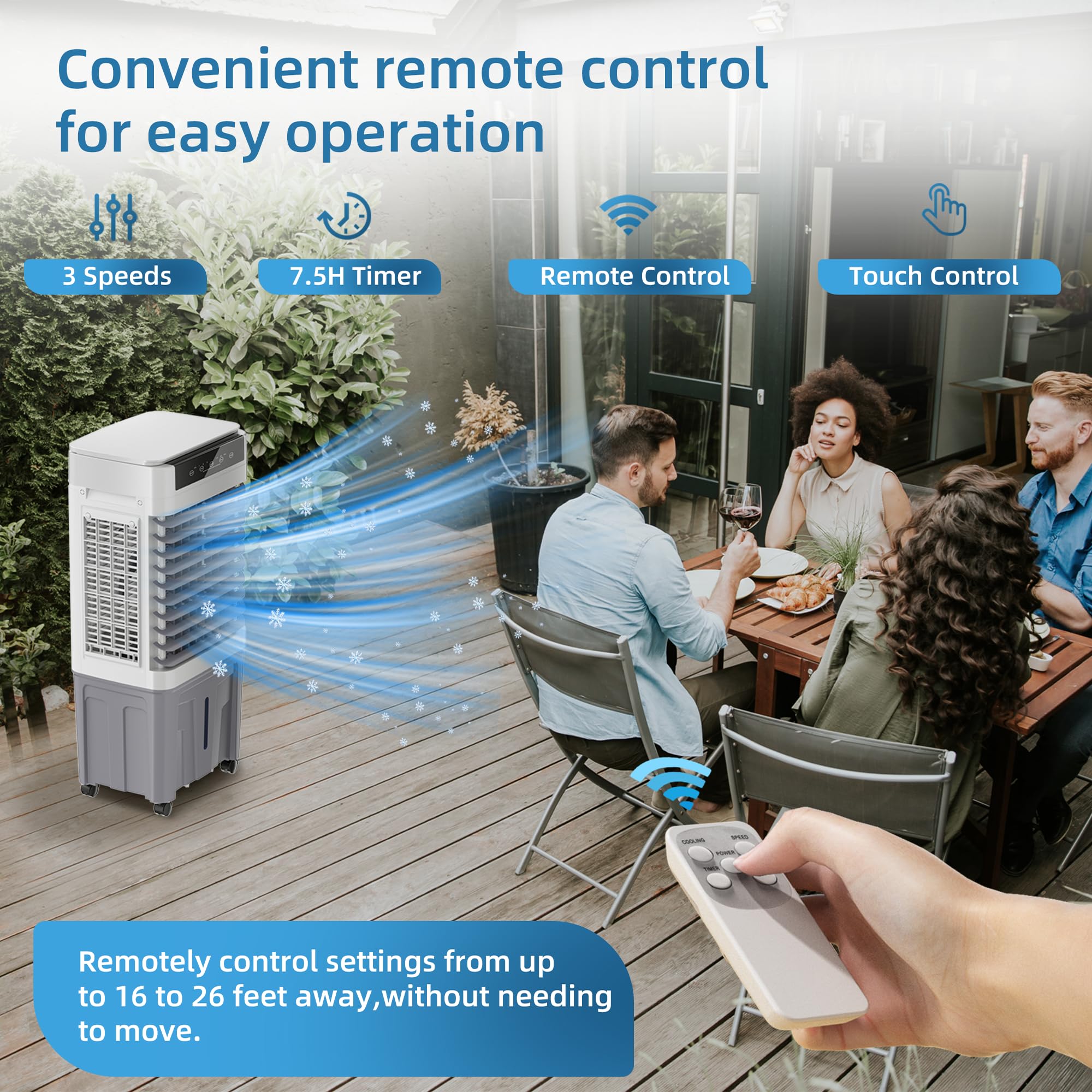 3-IN-1 Evaporative Air Cooler with 3531 CFM & 11.9 Gallon Water Tank - Portable Swamp Cooler with Remote/Touch Control, 90°+120° Oscillation for Indoor & Outdoor Use - Perfect for Bedroom, Office, Patio, and Garage Cooling