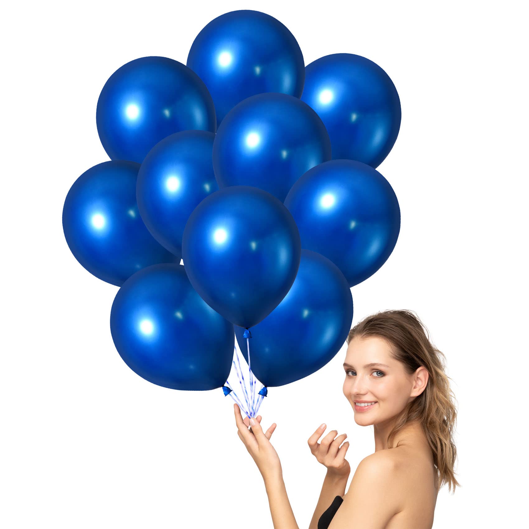 75 Pack 12 Inch Metallic Blue Chrome Balloons - Helium Latex Party Balloons for Birthday, Wedding, Baby Shower & Holiday Decorations