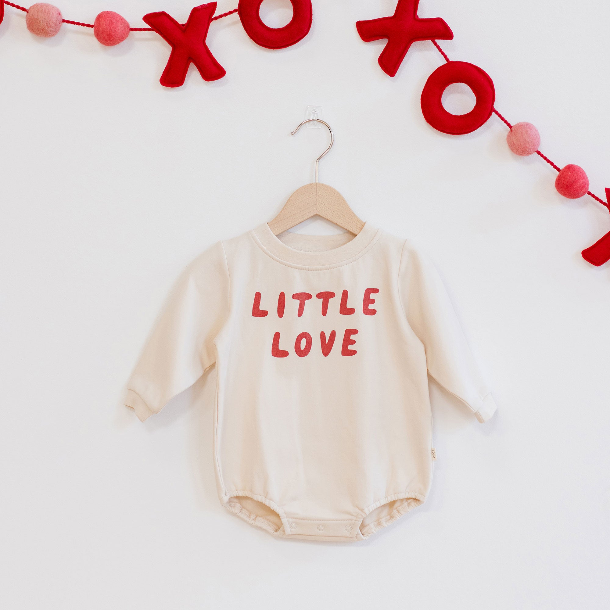 Crewneck Bubble Romper for Baby Girls - Soft Cotton Jumpsuit with Cute Little Love Print - Natural Color for Playtime & Photo Shoots