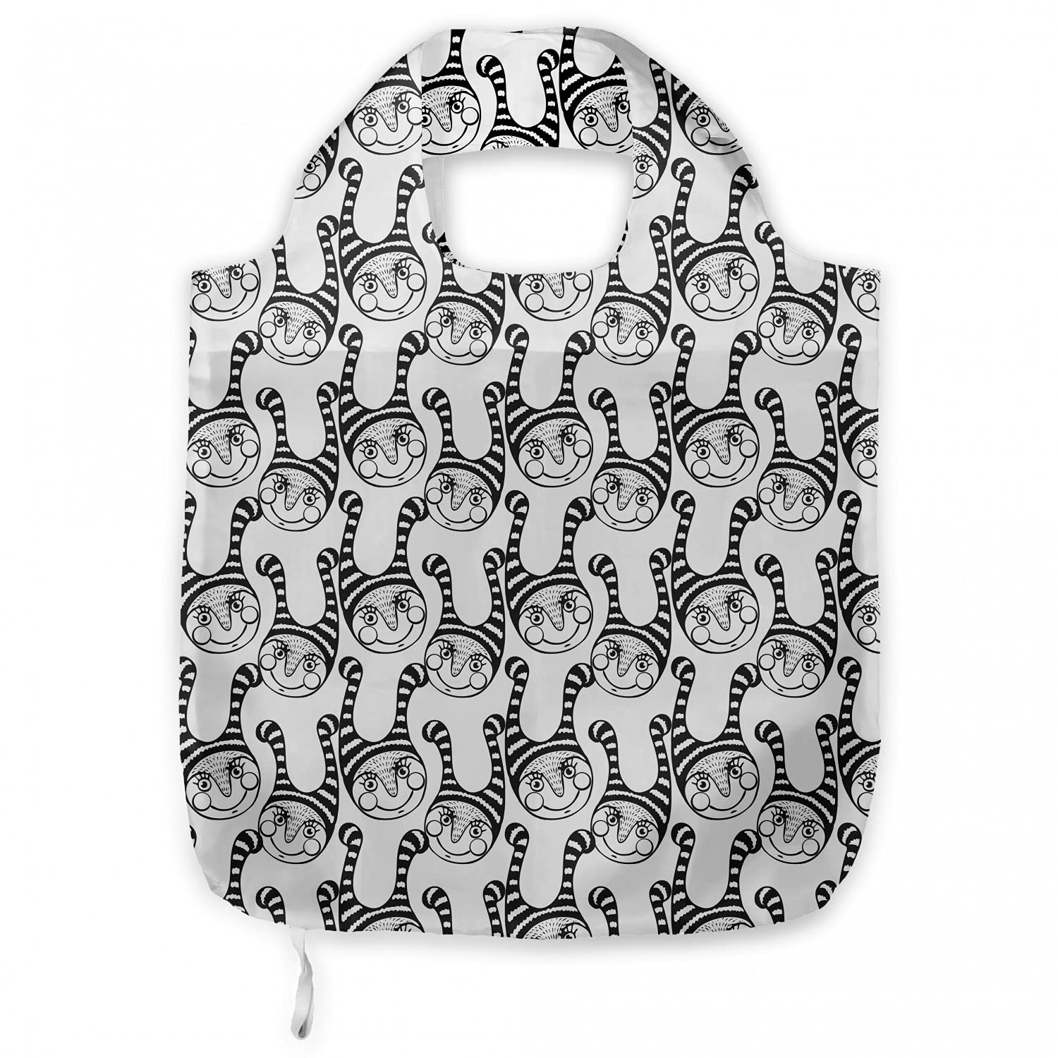 Ambesonne Funny Reusable Grocery Bag with Whimsical Gnome Design - Large Foldable Shopping Tote for Market, Beach & Travel - Charcoal Grey & White Printed Eco-Friendly Carryall