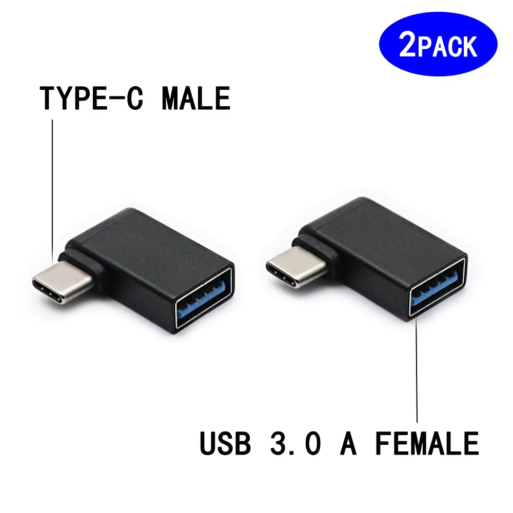 90° USB C to USB 3.0 Adapter (2 Pack) - OTG for Smartphones & Laptops