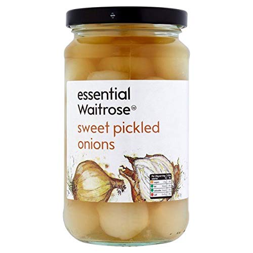 Essential Waitrose Sweet Pickled Onions 440g (15.5oz) - Crunchy Gourmet Pickled Onions in Vinegar - Perfect for Salads, Burgers, Charcuterie Boards & Cocktail Garnishes