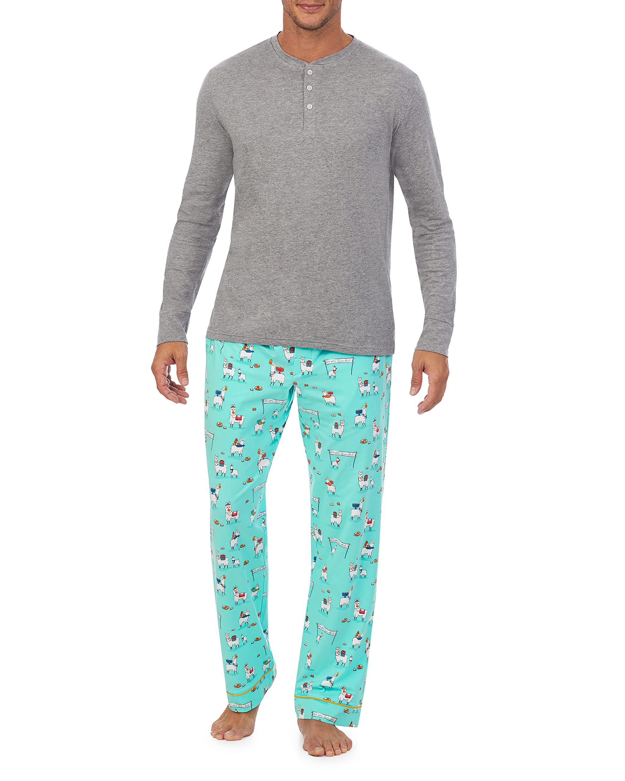 BedHead Pajamas Long Sleeve Henley PJ Set - Happy Llamakkah Holiday Themed Sleepwear for Women (Size SM, Fits 31-32