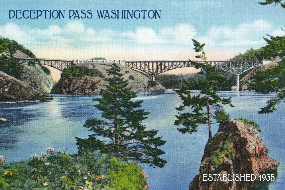 24x36 Signed Whidbey Island Deception Pass Bridge Art Print - Washington Landscape Wall Decor Poster - Perfect for Living Room, Office & Home Decoration