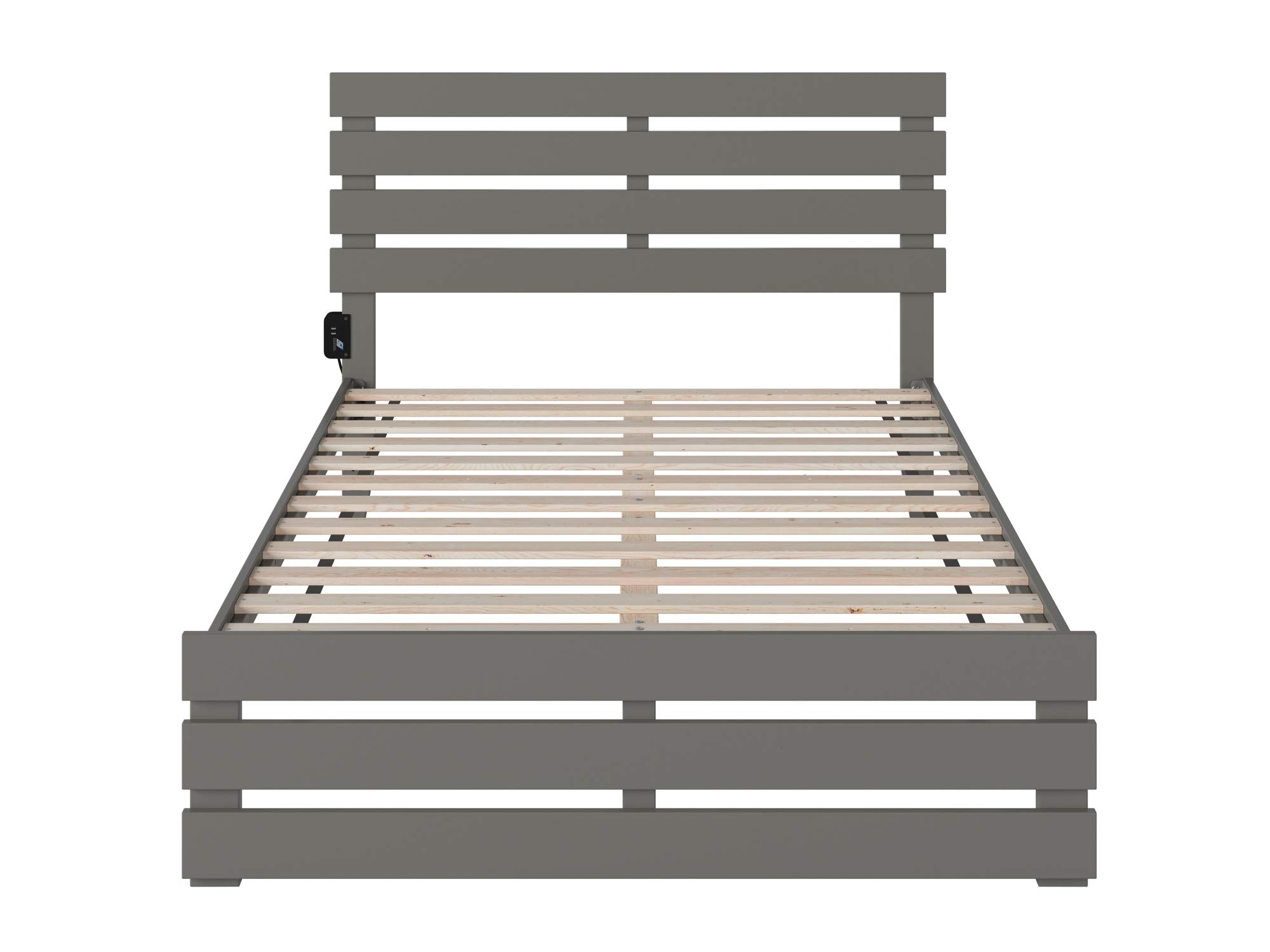 AFI Oxford Full Size Platform Bed with Footboard & USB Charging Station in Grey – Modern Bedroom Furniture with Storage & Convenient Charging for Home & Apartment