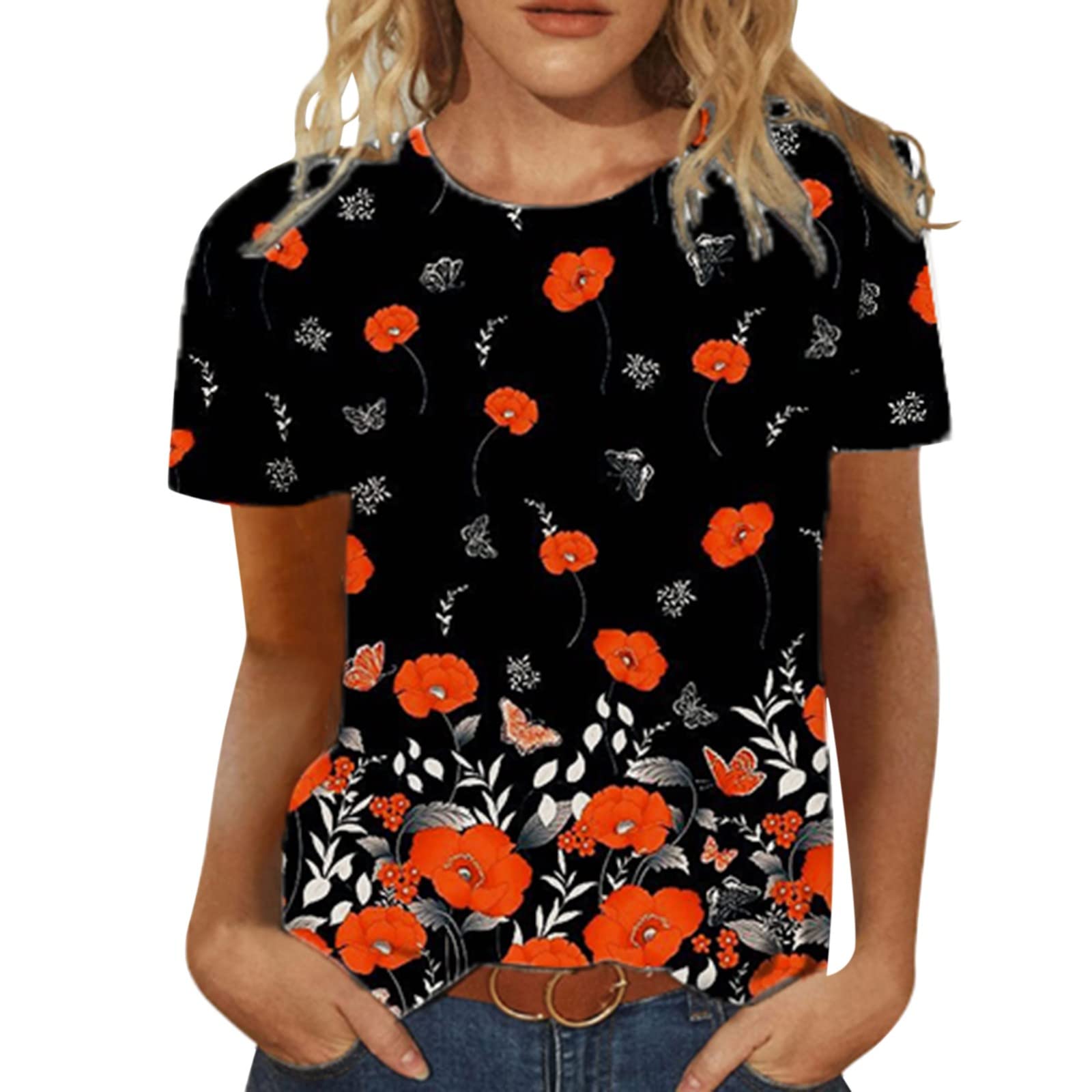 Women's Fashion Printed Short Sleeve O-Neck T-Shirt Blouse - Casual & Workout Tops for Women - Perfect for Gym, Yoga, Running & Everyday Wear