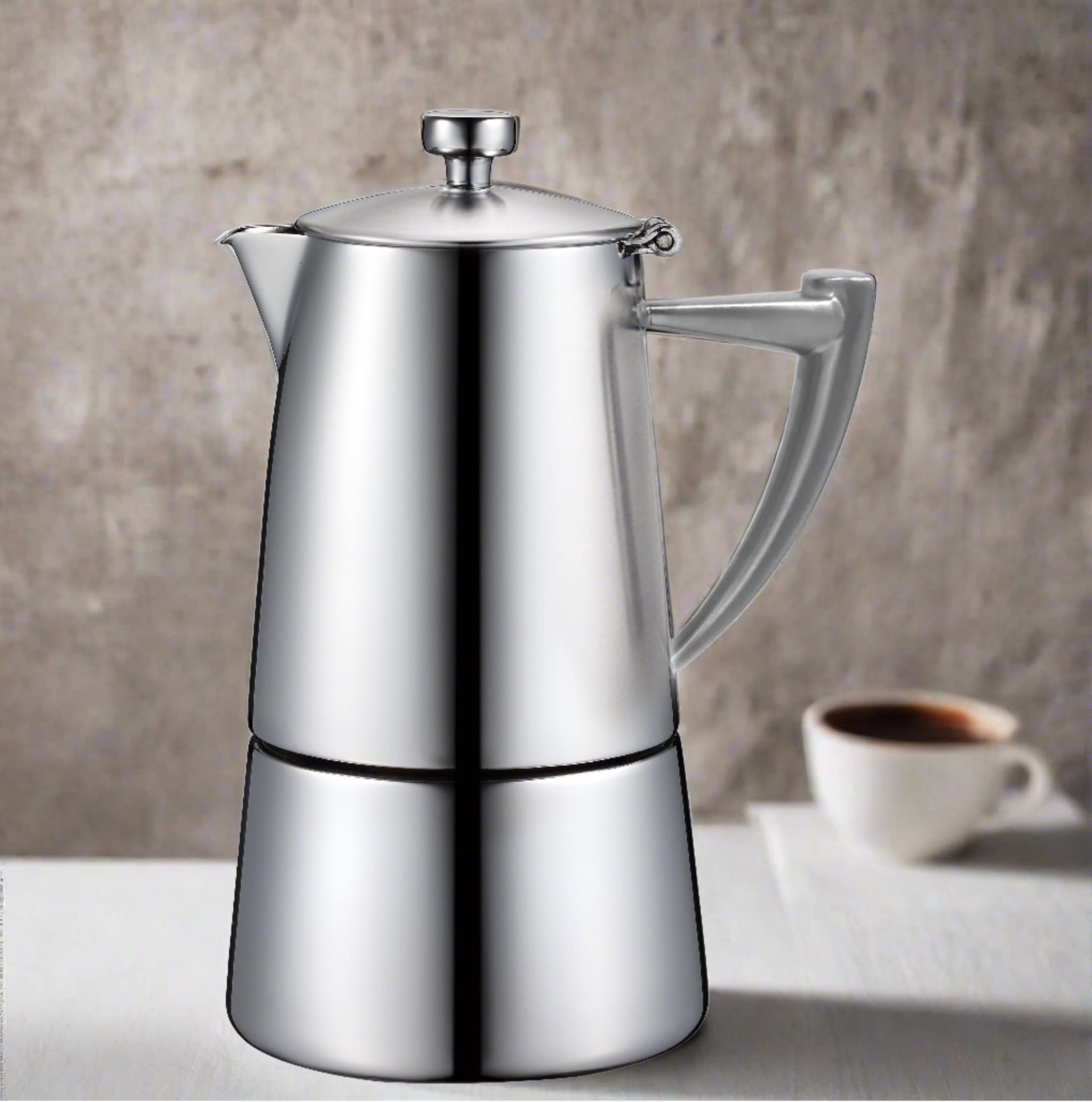 CUISINOX Roma Satin Stainless Steel Moka Pot Stovetop Espresso Maker - 6 Cup Italian Coffee Maker for Home & Office - Perfect for Espresso, Latte & Cappuccino Lovers