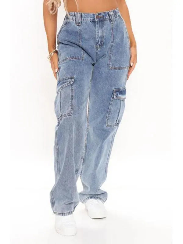 Women's High Waisted Wide Leg Cargo Jeans - Stretch Denim Pants for Casual & Streetwear Fashion | Perfect for Everyday Wear, Travel & Outdoor Activities