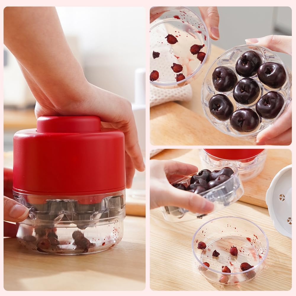 Stainless Steel Cherry Pitter Tool - 7 Hole Portable Cherry Core Remover & Seed Extractor for Cherries, Olives, Plums - Multi-Function Kitchen Gadget for Baking, Canning, Jam Making (Red)
