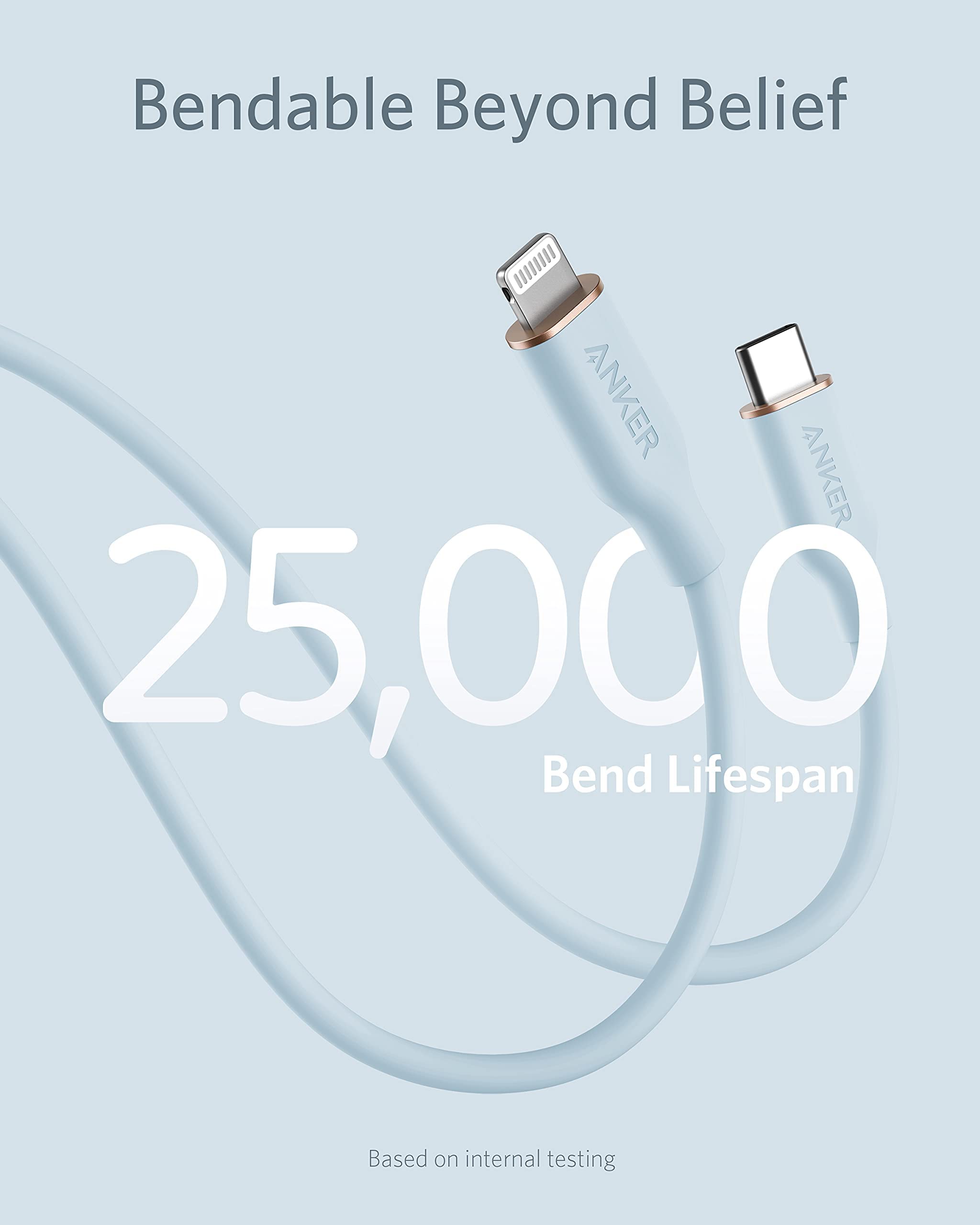Anker PowerLine III Flow USB C to Lightning Cable 6ft MFi Certified for iPhone 13/12/11/X/8 Plus - Fast Charging & Data Sync, Flexible Silicone Cable (Misty Blue) - Perfect for Home, Office & Travel (Charger Not Included)