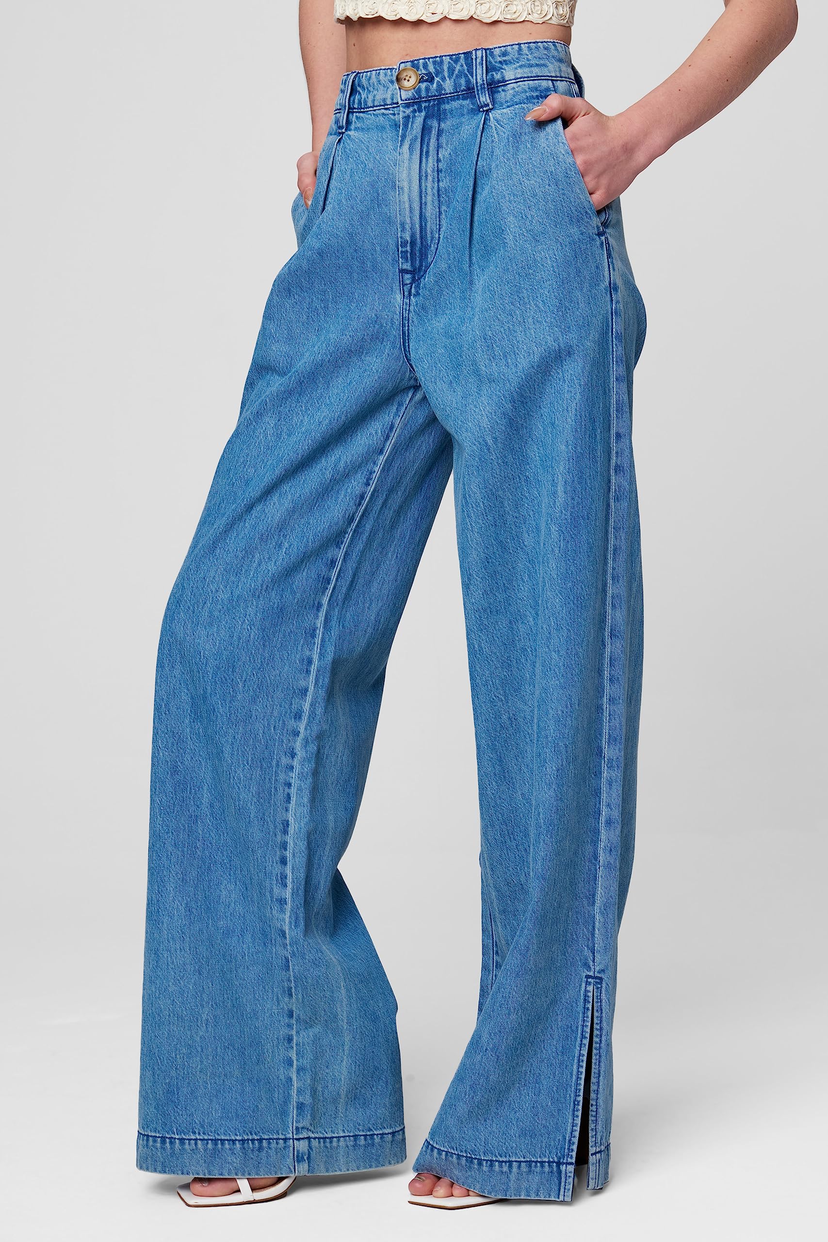 BLANKNYC Women's Pleated Denim Jeans - High Waist Comfortable Trousers for Work & Casual Wear | Stylish Luxury Pants for Office, Dating & Everyday Outfits