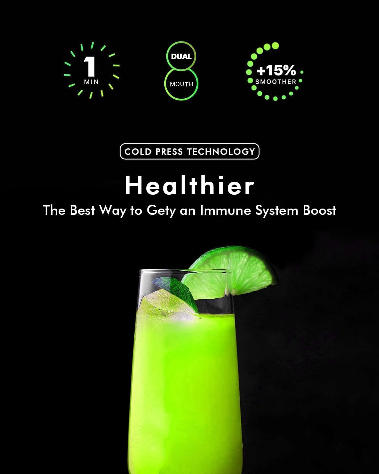 Premium Cold Press Juicer - Slow Masticating High-Yield Juice Extractor with Wide Dual-Feed Chute, Anti-Clog Reverse Function & Easy Cleaning - Perfect for Fruits, Vegetables, Wheatgrass, Celery & More - Ideal for Healthy Juicing at Home, Office or Gym - White