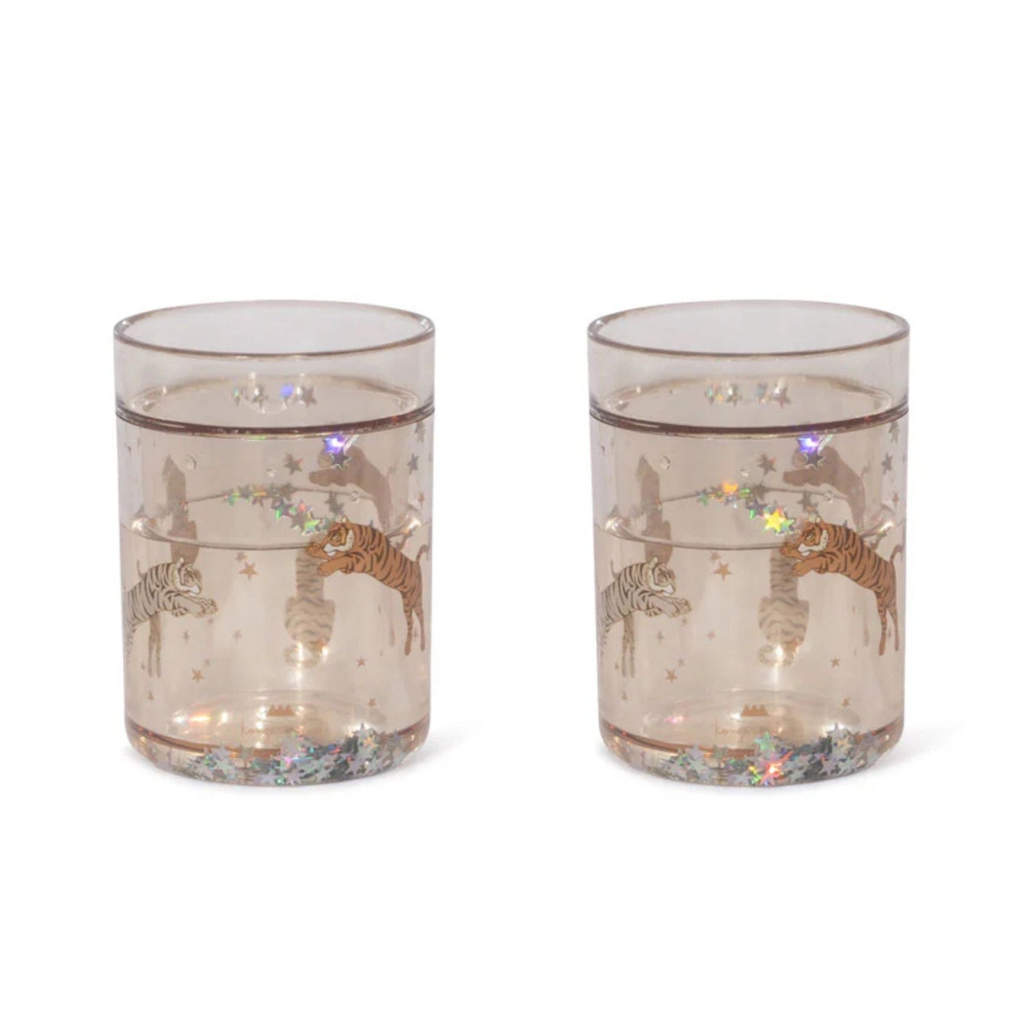 KONGES SLØJD Kids Glitter Cups with Dinosaur Design - Set of 2 Colorful Unbreakable Tumblers for Juice, Milk & Smoothies | Perfect for Birthday Parties, Daycare & Preschool Snack Time