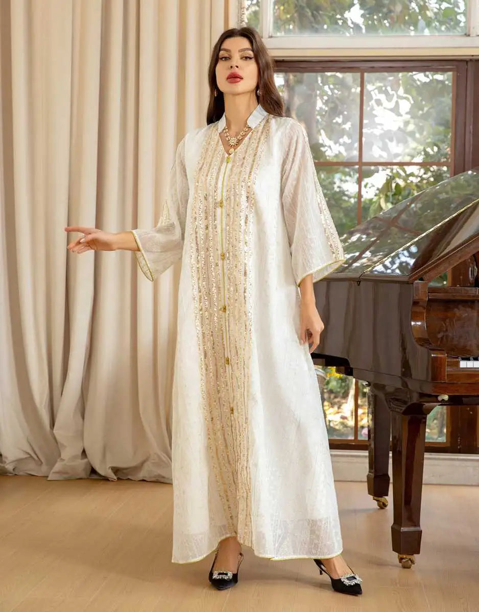 Elegant Eid Dress for Women - Sparkling Sequins & Embroidery Kaftan Caftan - Perfect for Eid Celebrations, Parties, and Special Occasions