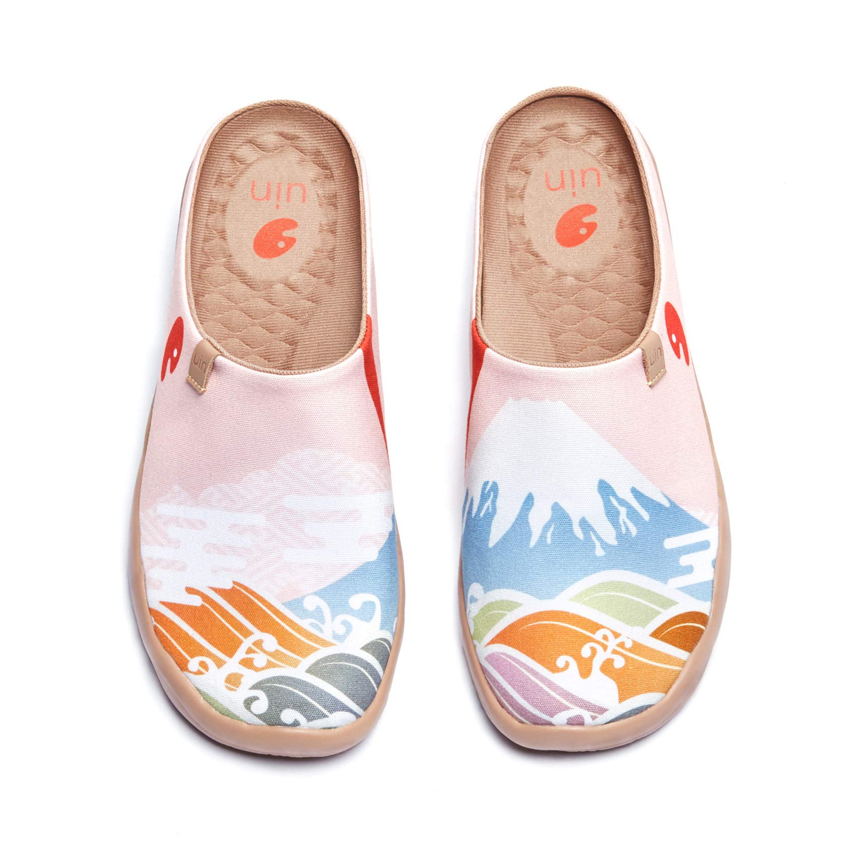 UIN Women's Fashion Mules - Comfortable Travel Slip-On Loafers with Artistic Paint Design & Wide Toe - Perfect for Casual Wear, Home, and Vacation Outfits