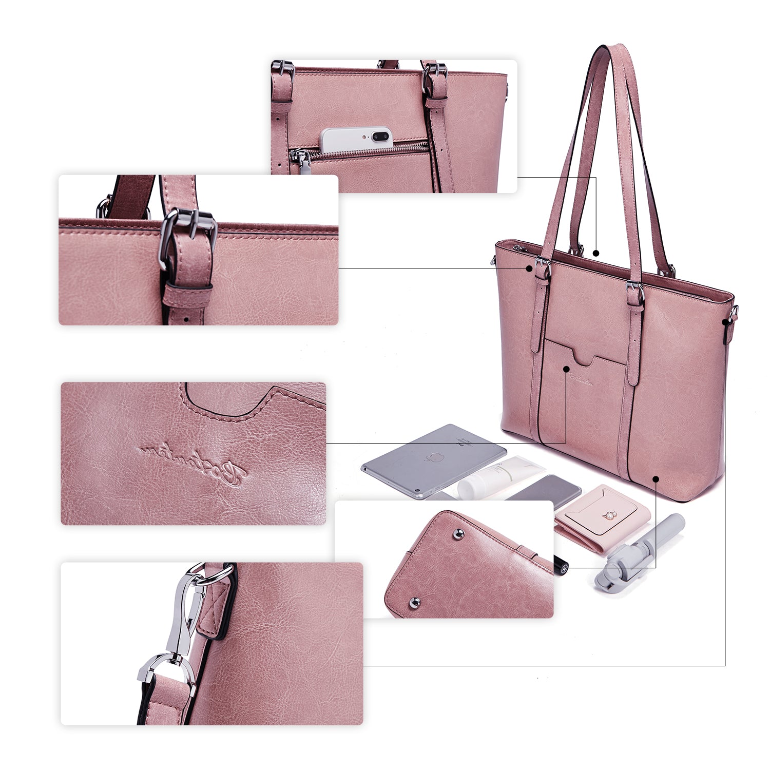 Carol Women's Vintage Leather Briefcase Tote Bag - Stylish Work Bag for Office, Business & Travel