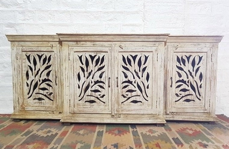 Hand Carved French Arched Indian Solid Wood Buffet Sideboard - Elegant Dining Room Storage for Entertaining & Home Decor
