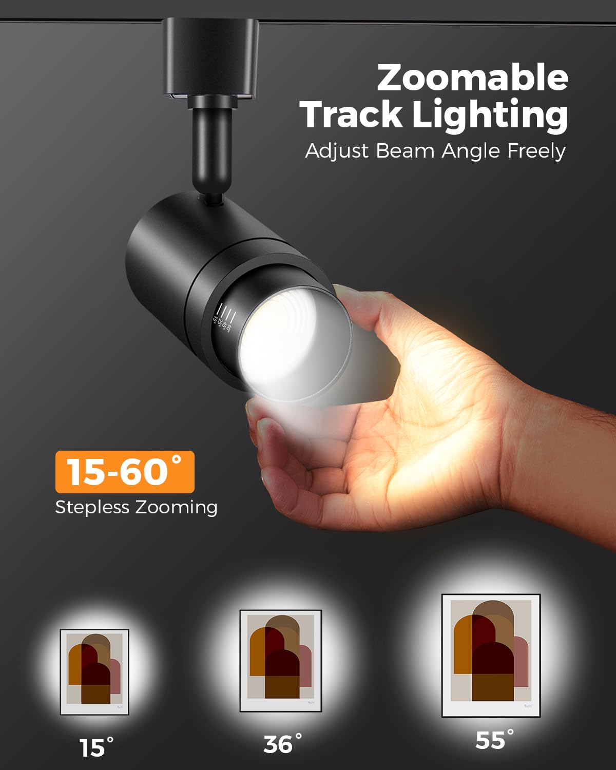 12-Pack Black Dimmable LED H-Track Lighting Heads - 12W, 3000K Warm White, CRI90, Zoomable Spotlight for Home & Retail Lighting - Perfect for Living Rooms, Kitchens, and Store Displays