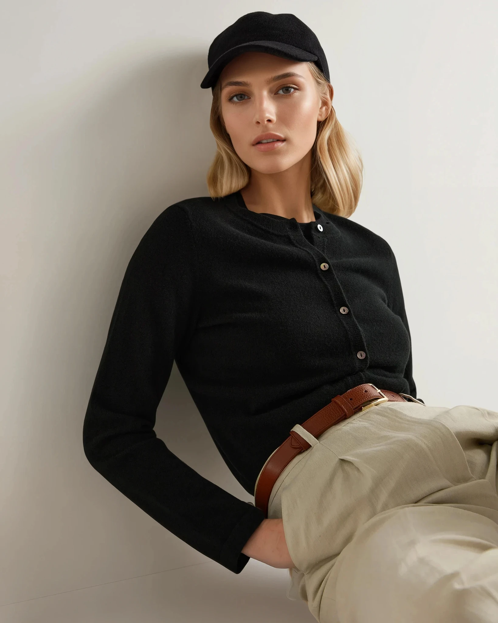 Women's Black Cashmere Cardigan - Soft Round Neck Sweater for Fall & Winter | Cozy Office Wear & Casual Outfits
