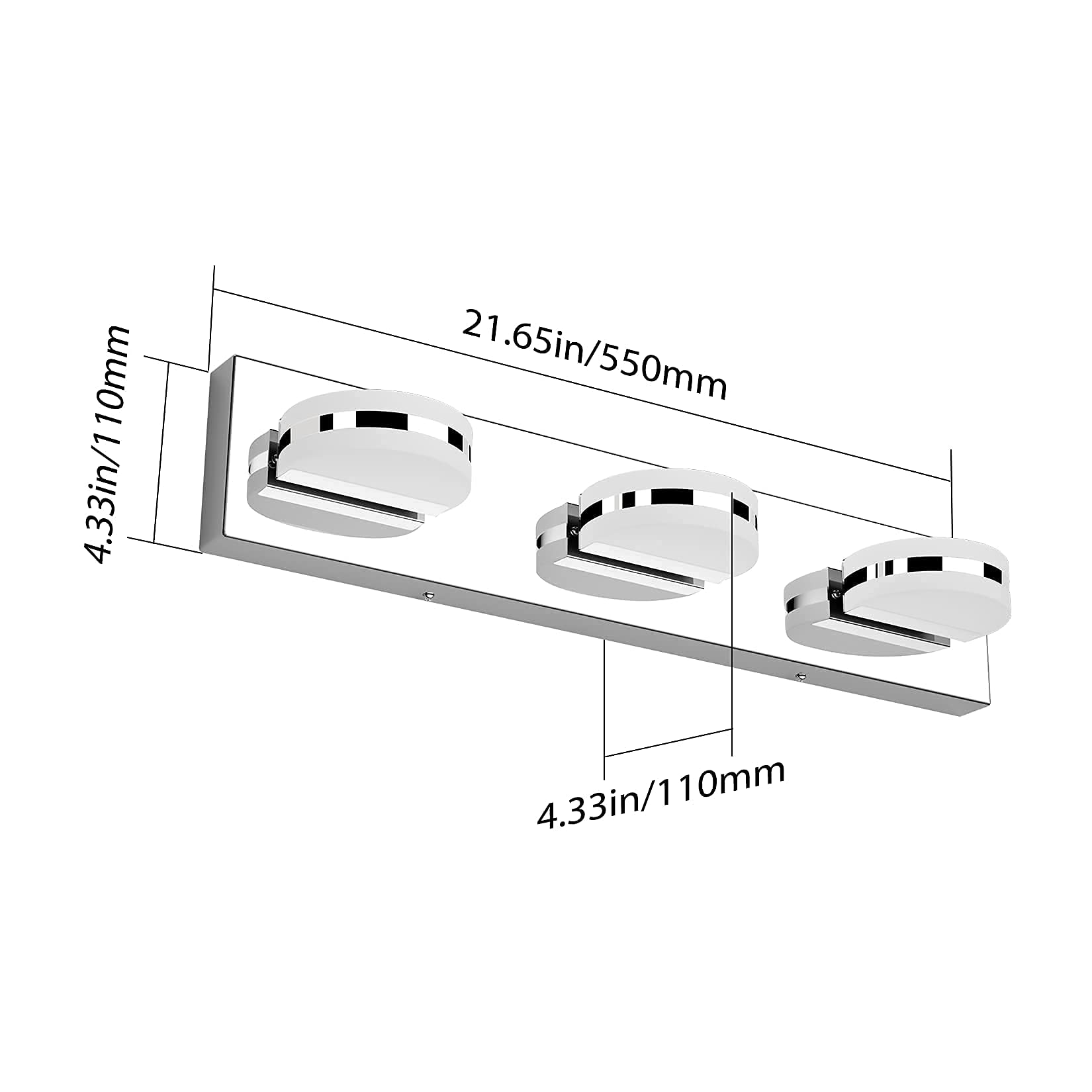 Aipsun 3-Light Dimmable Modern LED Vanity Light - Frosted White Acrylic & Chrome Bathroom Wall Sconce for Mirror Lighting (6000K White Light) - Perfect for Bathroom, Powder Room, and Dressing Area Illumination