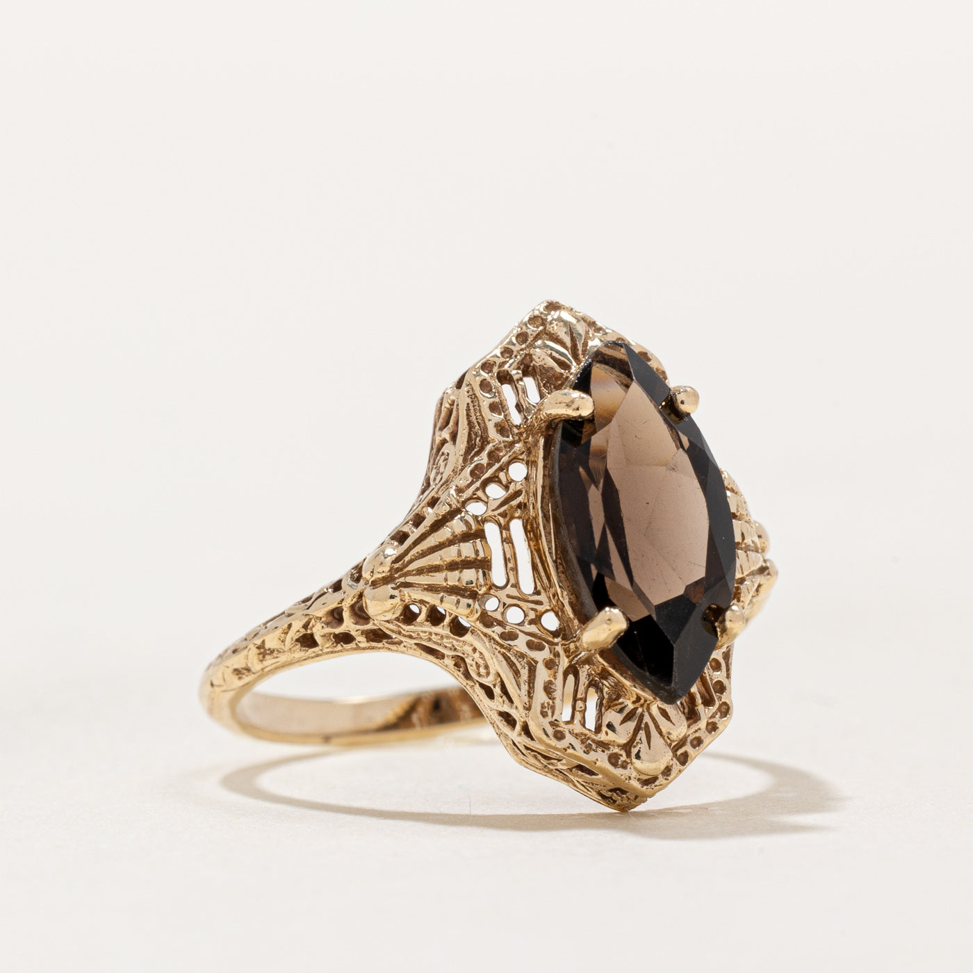 1.40ct Smoky Quartz Lattice Ring - Size 5.75 - Handcrafted Sterling Silver Jewelry for Women - Perfect for Weddings, Anniversaries & Special Occasions