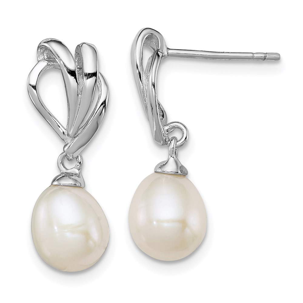 7-8mm Sterling Silver White Freshwater Cultured Pearl Dangle Earrings for Women - Elegant Jewelry Gift for Wedding, Party & Everyday Wear