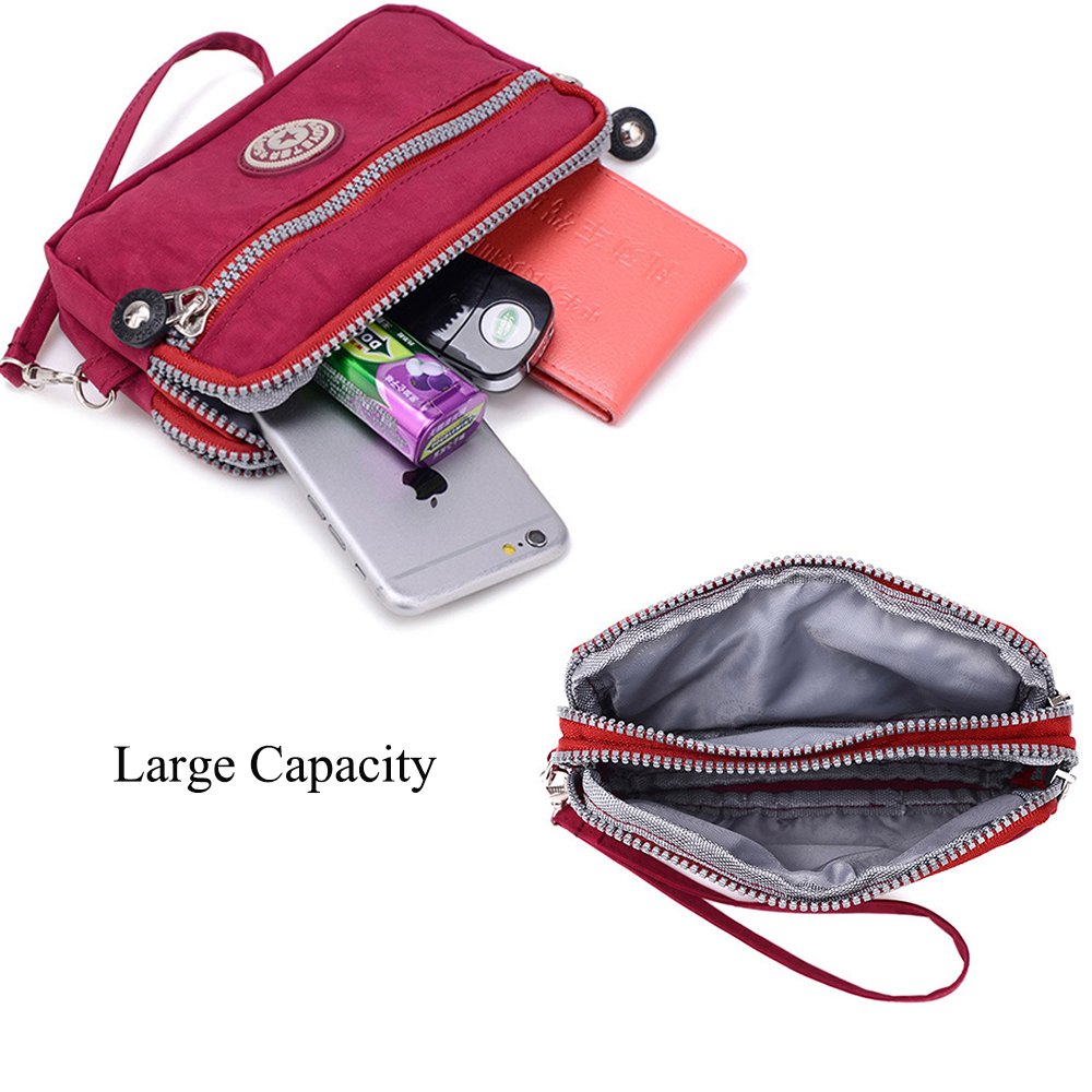 Waterproof Nylon Wristlet Bag with Dual Zipper Layers - Slim Clutch Purse for Women, Phone Wallet with Card Slots & Money Pocket - Perfect for Travel, Shopping and Everyday Use