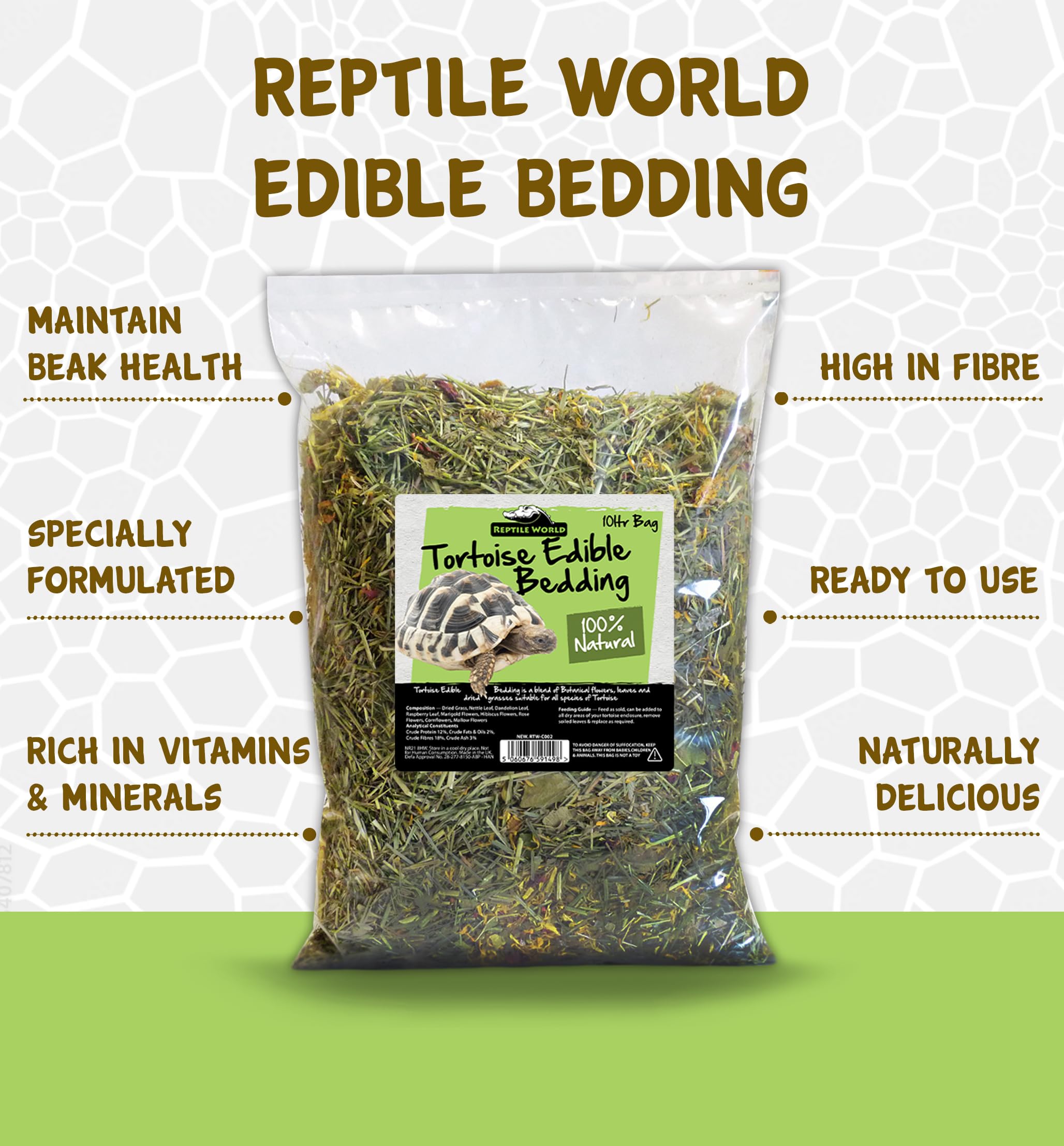 Premium 10L Reptile Tortoise Edible Bedding - Natural Readi Grass, Flowers & Leaves for Healthy Digestion | Safe Botanical Substrate for Terrariums, Habitats & Pet Enclosures