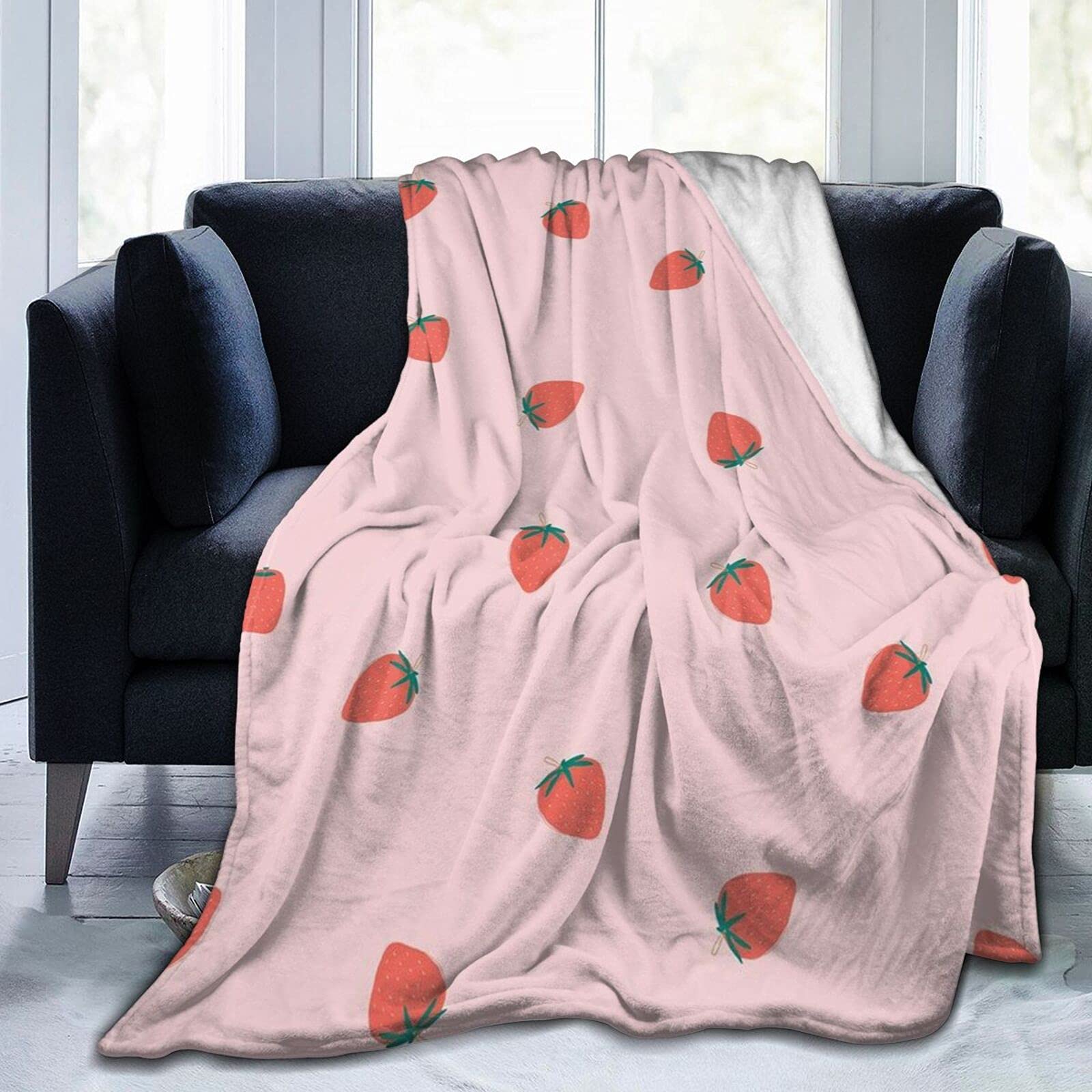 Soft Flannel Strawberry Throw Blanket 80