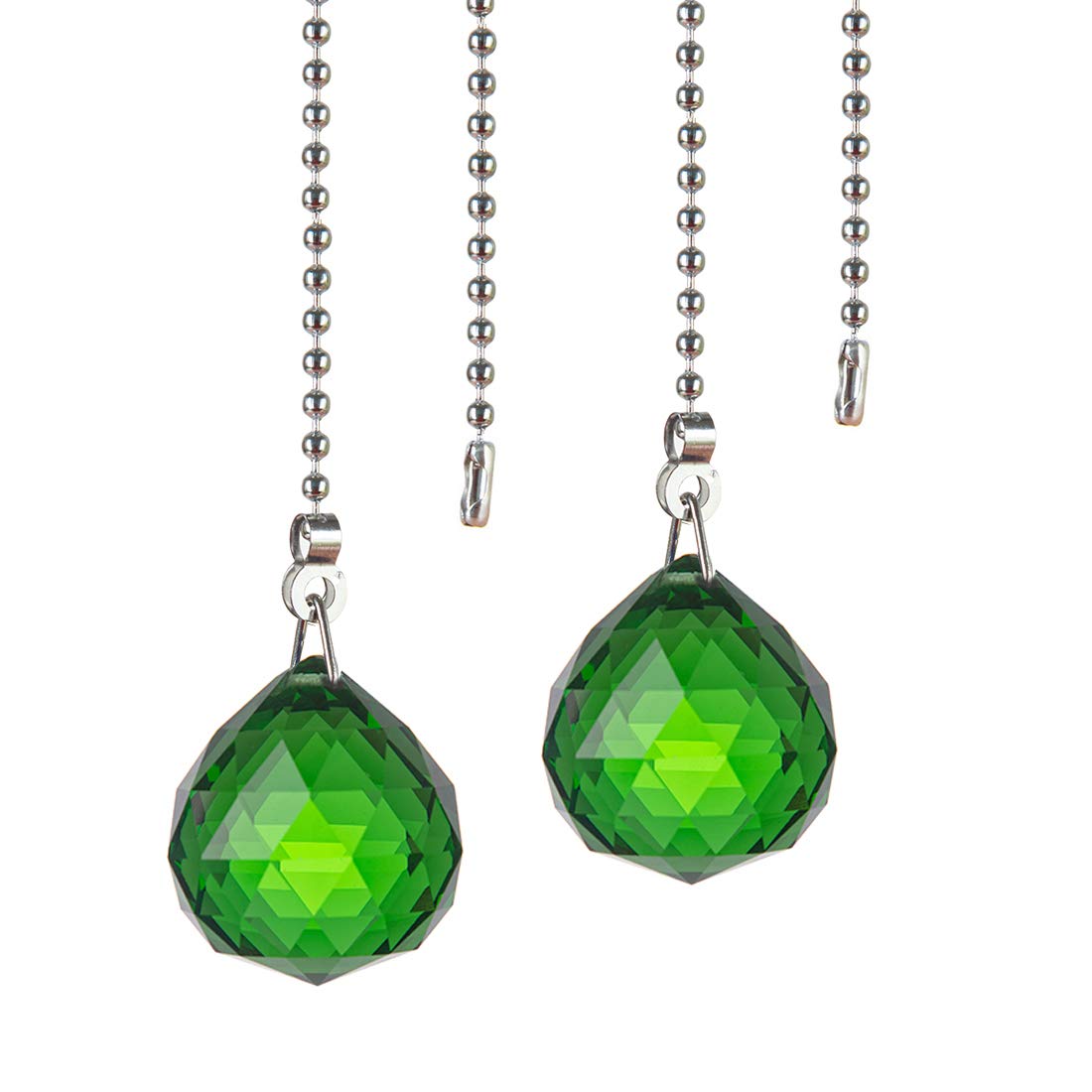2-Pack 30mm Green Prism Ball Ceiling Fan Pull Chain with Decorative Light Bulb & Cord - Perfect for Home, Bedroom, Living Room Fan Replacement & DIY Lighting Upgrade