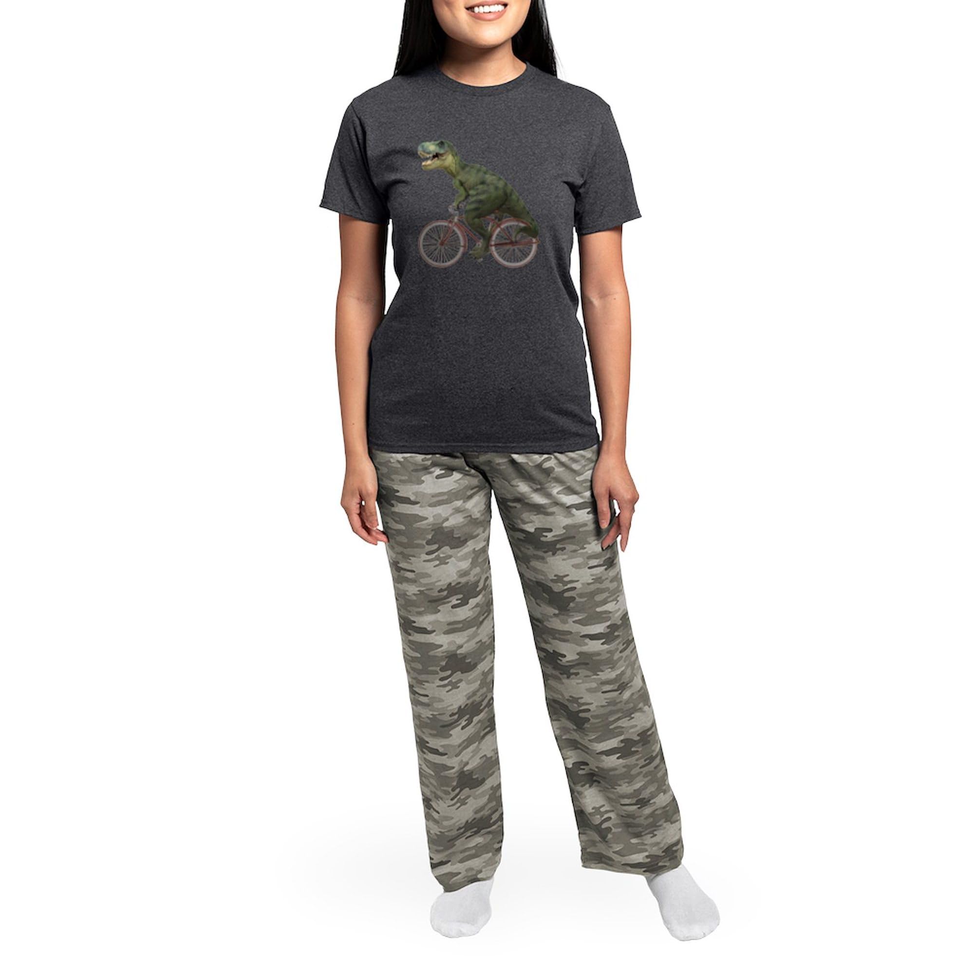 Cycling Tyrannosaurus Rex Women's Charcoal Pajama Set - Dinosaur Themed Sleepwear for Women - Perfect for Gifts, Lounge Wear & Themed Parties