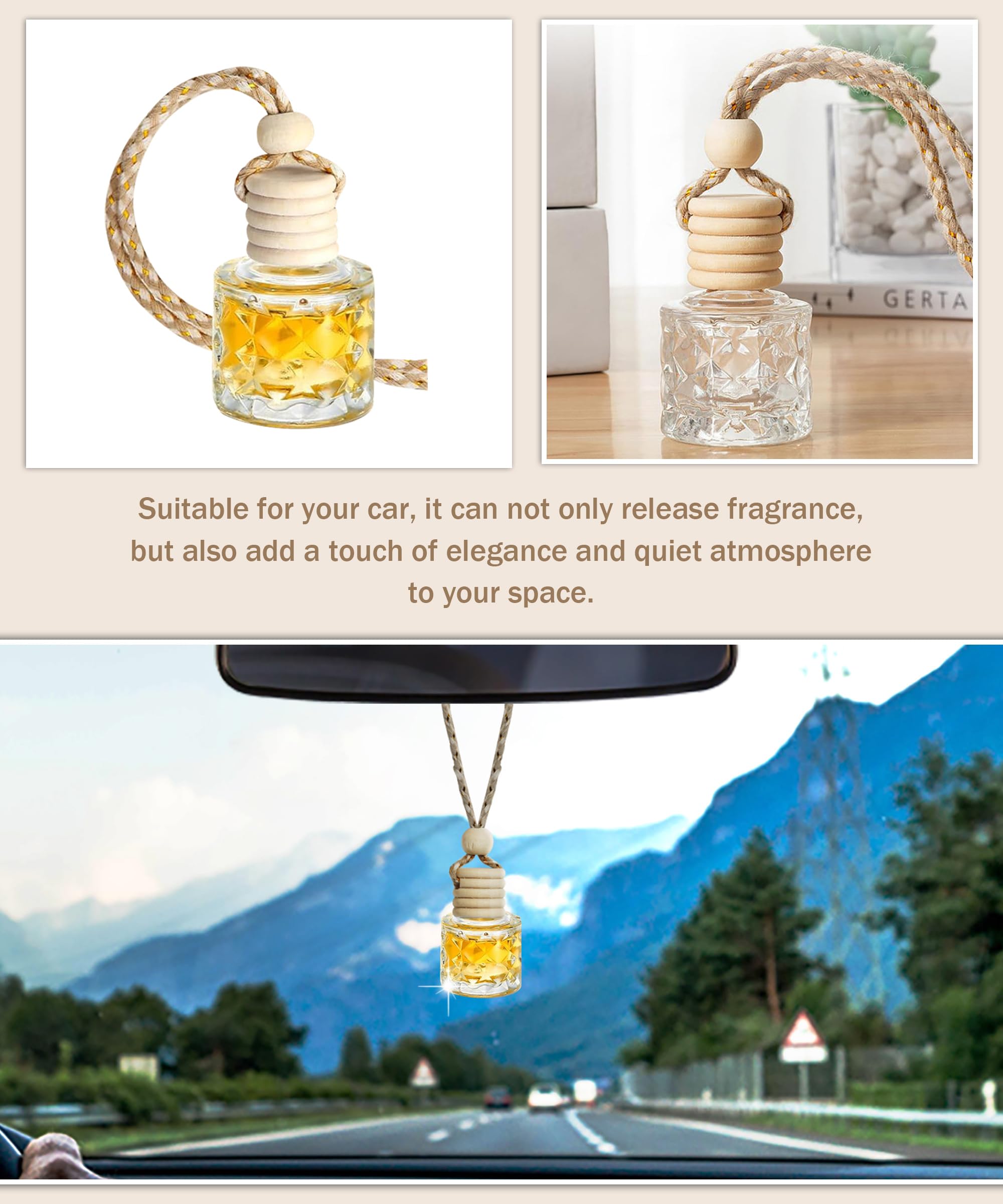 Premium Car Air Freshener Diffuser - Hanging Aromatherapy Essential Oil Diffuser for Cars, Empty Glass Perfume Bottles & Car Accessories (Rhombus Shape) - Perfect for Long Drives, Daily Commutes & Car Interior Refresh