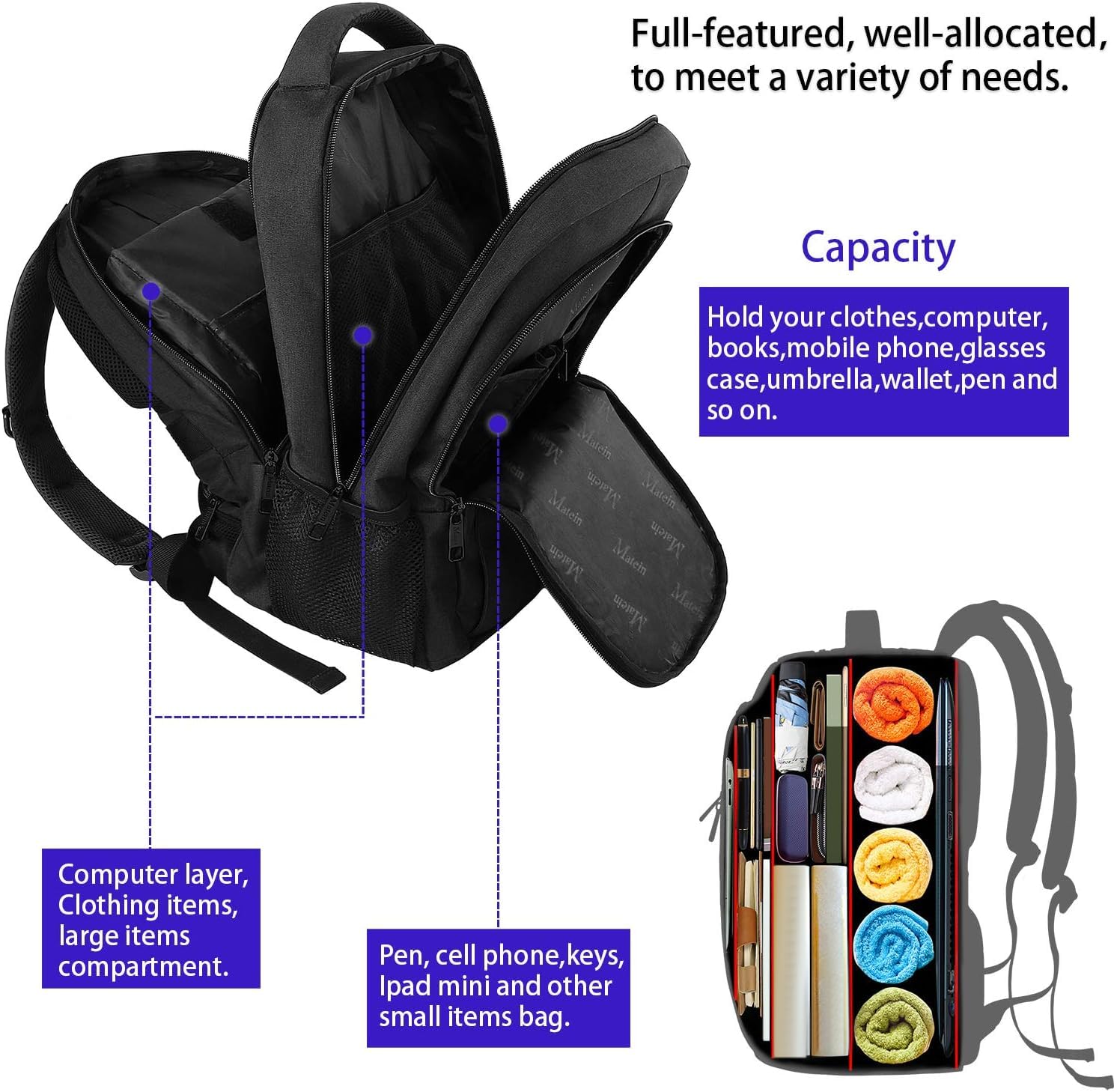 Matein Extra Large Travel Backpack - 18.4 Inch TSA Friendly Laptop Backpack with USB Charging Port | Anti-Theft Flight Approved Business & College Computer Bag for Men & Women | Perfect for Air Travel, Commuting & Campus Use - Black