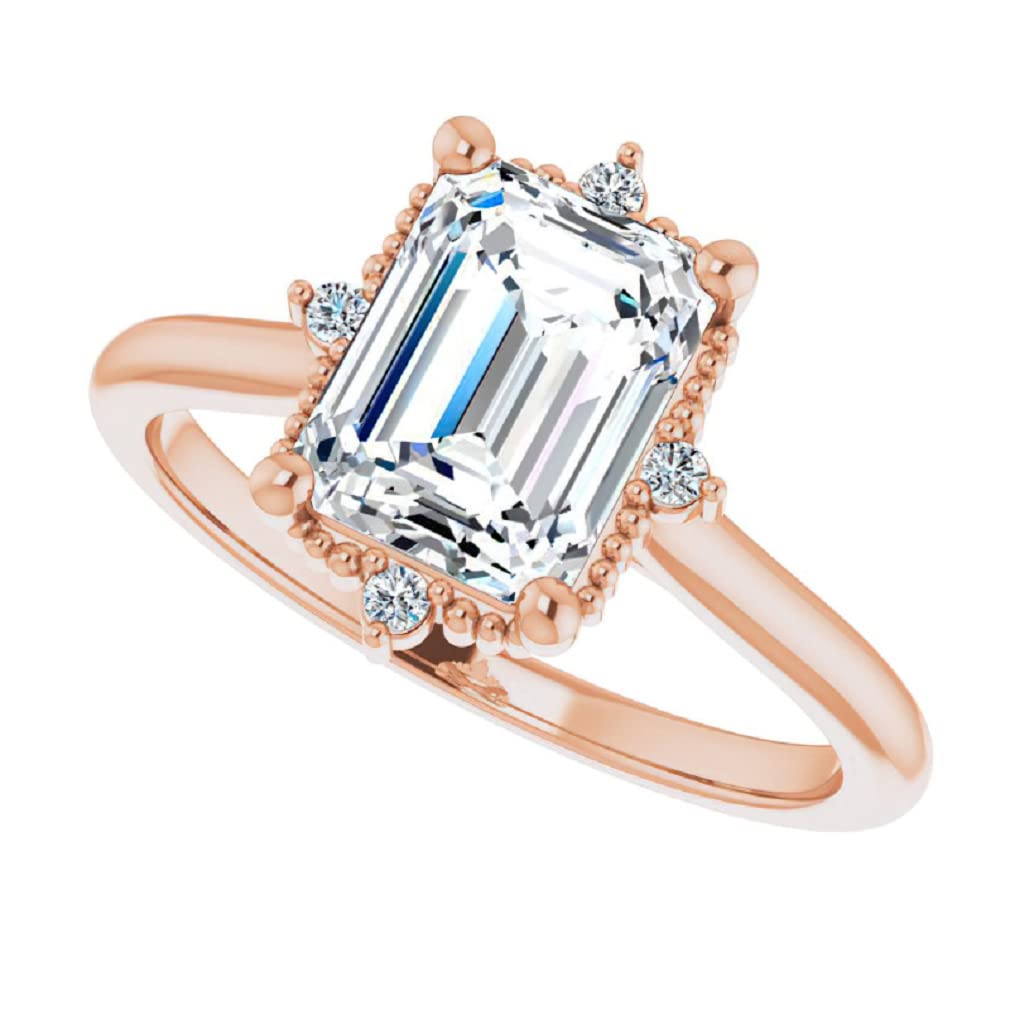 10K Solid Rose Gold Handmade Engagement Ring with 1.0 CT Emerald Cut Moissanite - Solitaire Wedding Band for Women, Bridal Jewelry & Anniversary Gift - Perfect for Proposals, Weddings, and Special Occasions