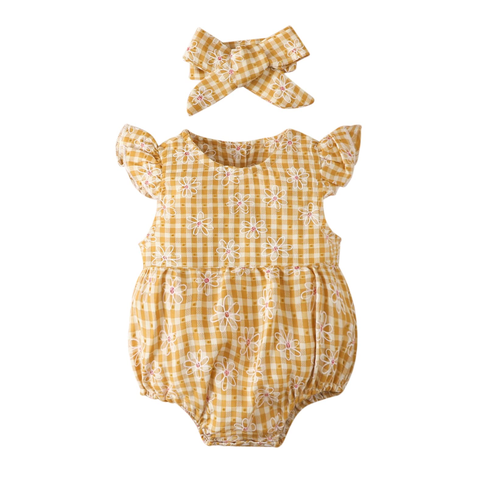 Newborn Baby Girl Romper - Sleeveless Plaid Floral Print Jumpsuit | Summer Infant Bodysuit Outfit | Perfect for Photoshoots, Playdates & Outdoor Activities