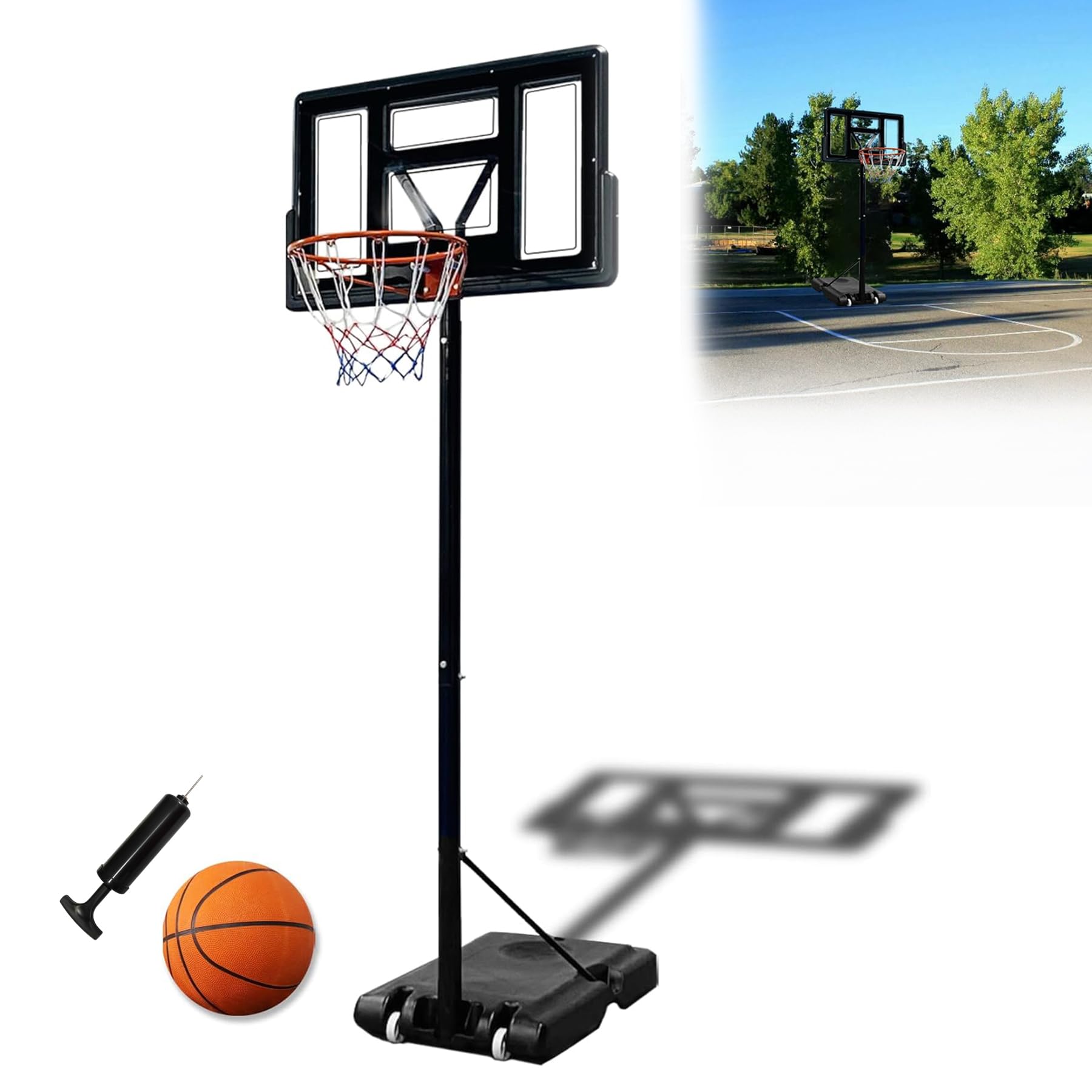 Adjustable Height 230-305cm Indoor/Outdoor Basketball Hoop Stand with Pump & 2 Basketballs - Portable Basketball Goal System for Kids & Adults - Perfect for Driveway, Backyard, and Gym Practice