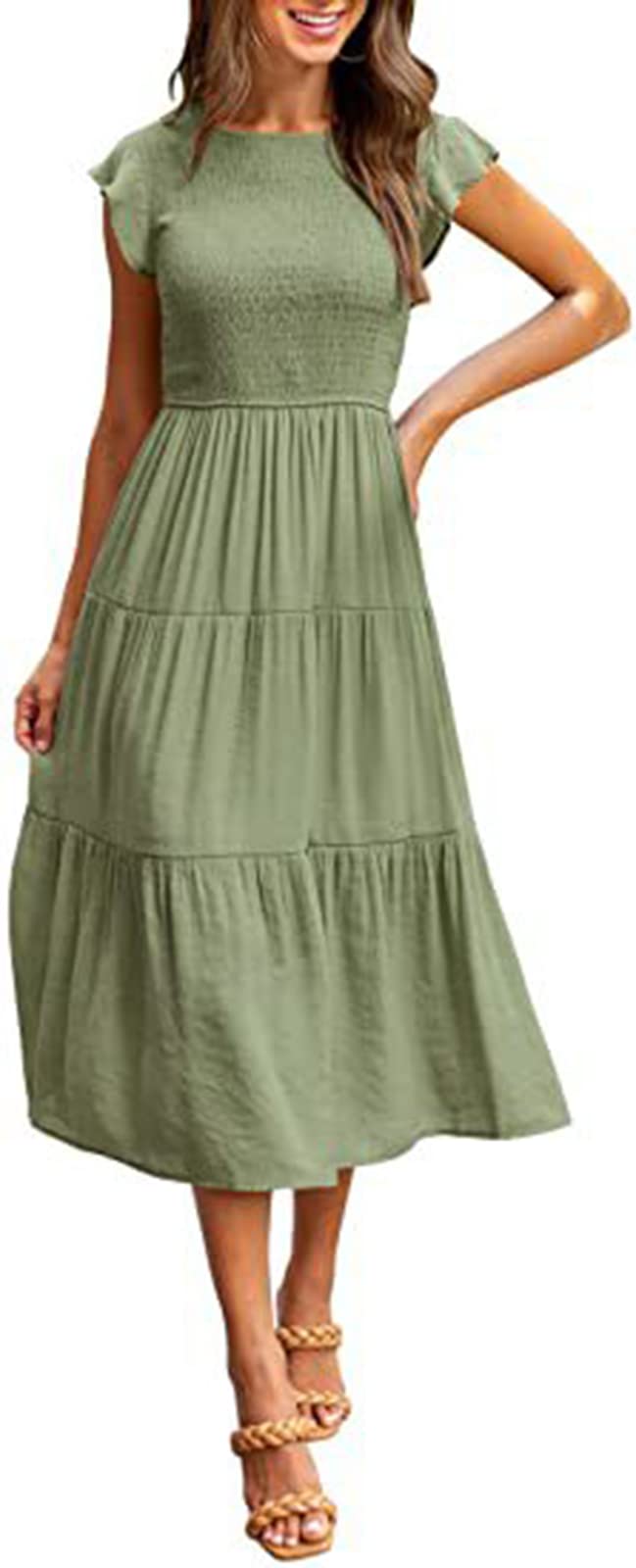 Stylish AELSON Women's Summer Casual Midi Dress - Smocked Elastic Waist, Boho A-Line Maxi Dress for Beach, Vacation & Everyday Wear