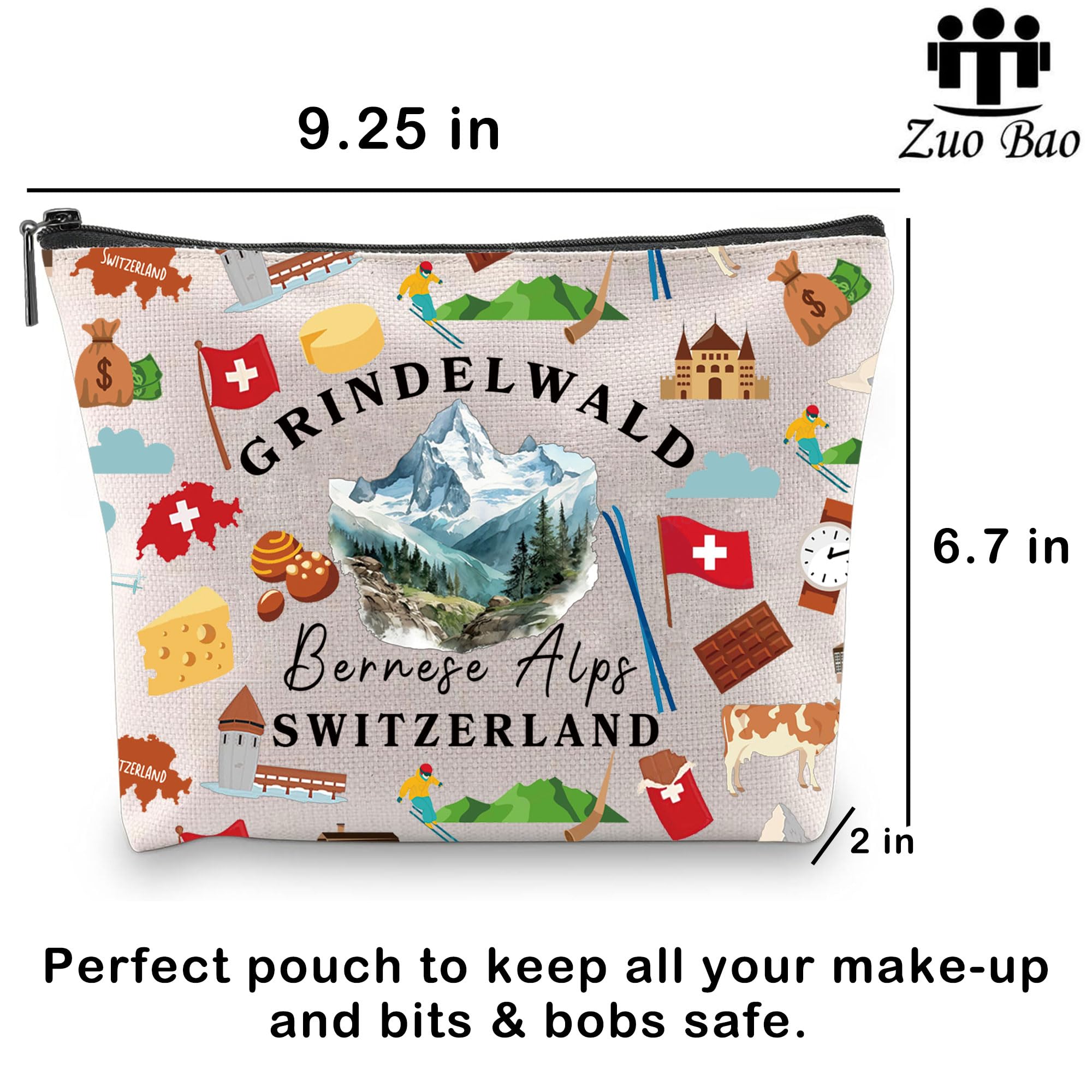 Premium Swiss Flag Cosmetic Bag - Waterproof Travel Toiletry Organizer for Makeup & Essentials | Perfect for Europe Vacations, Switzerland Trips & Gifts (Grindelwald Design)