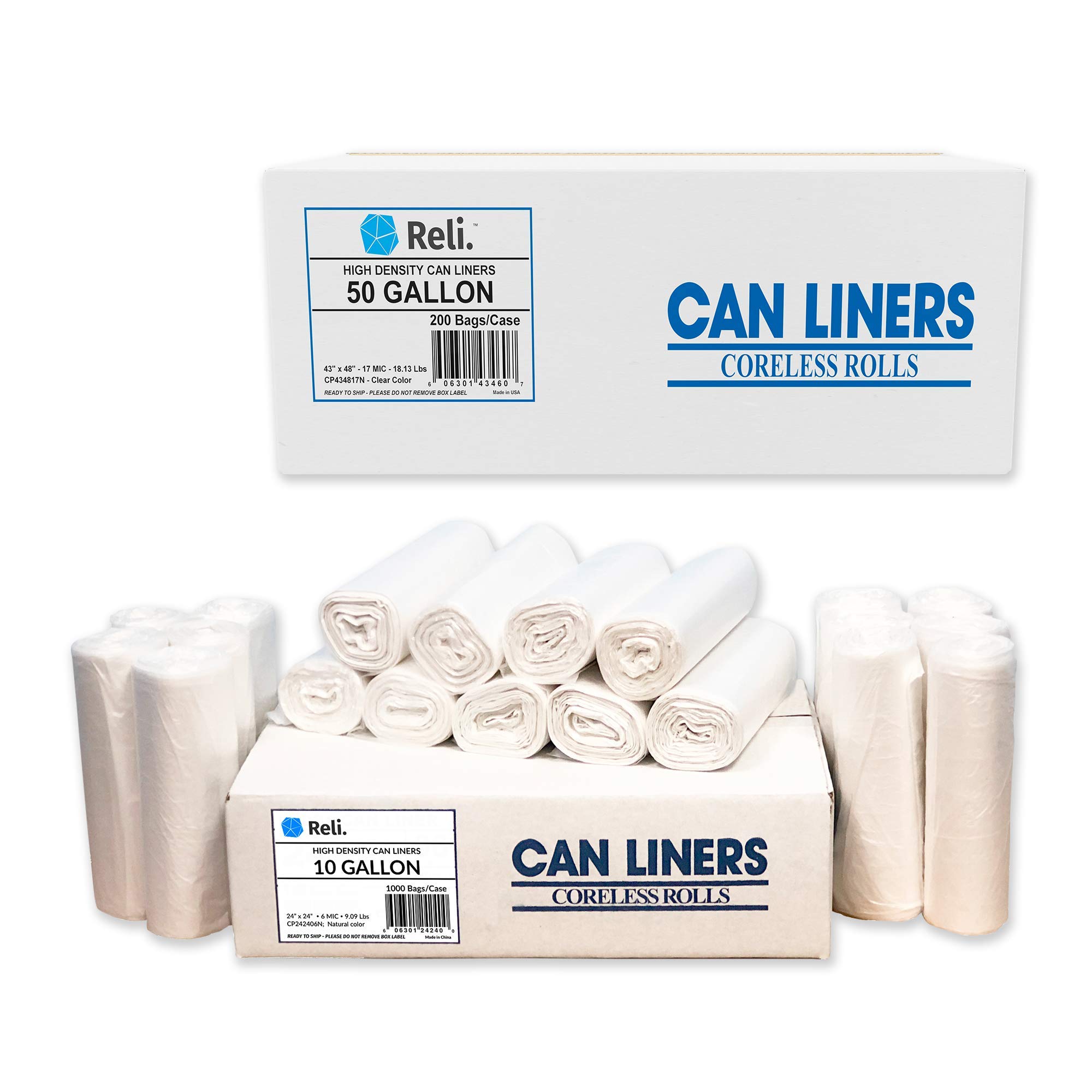 **Heavy Duty 6-10 Gallon Trash Bags (1000 Count) & 50 Gallon Large Trash Bags (200 Count) – Strong, Leak-Proof for Home, Office, and Commercial Use**