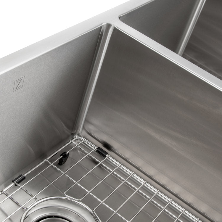 ZLINE Anton 33-Inch Undermount Double Bowl Stainless Steel Kitchen Sink with Bottom Grid (SR50D 33) - Perfect for Modern Kitchens, Dishwashing & Food Prep
