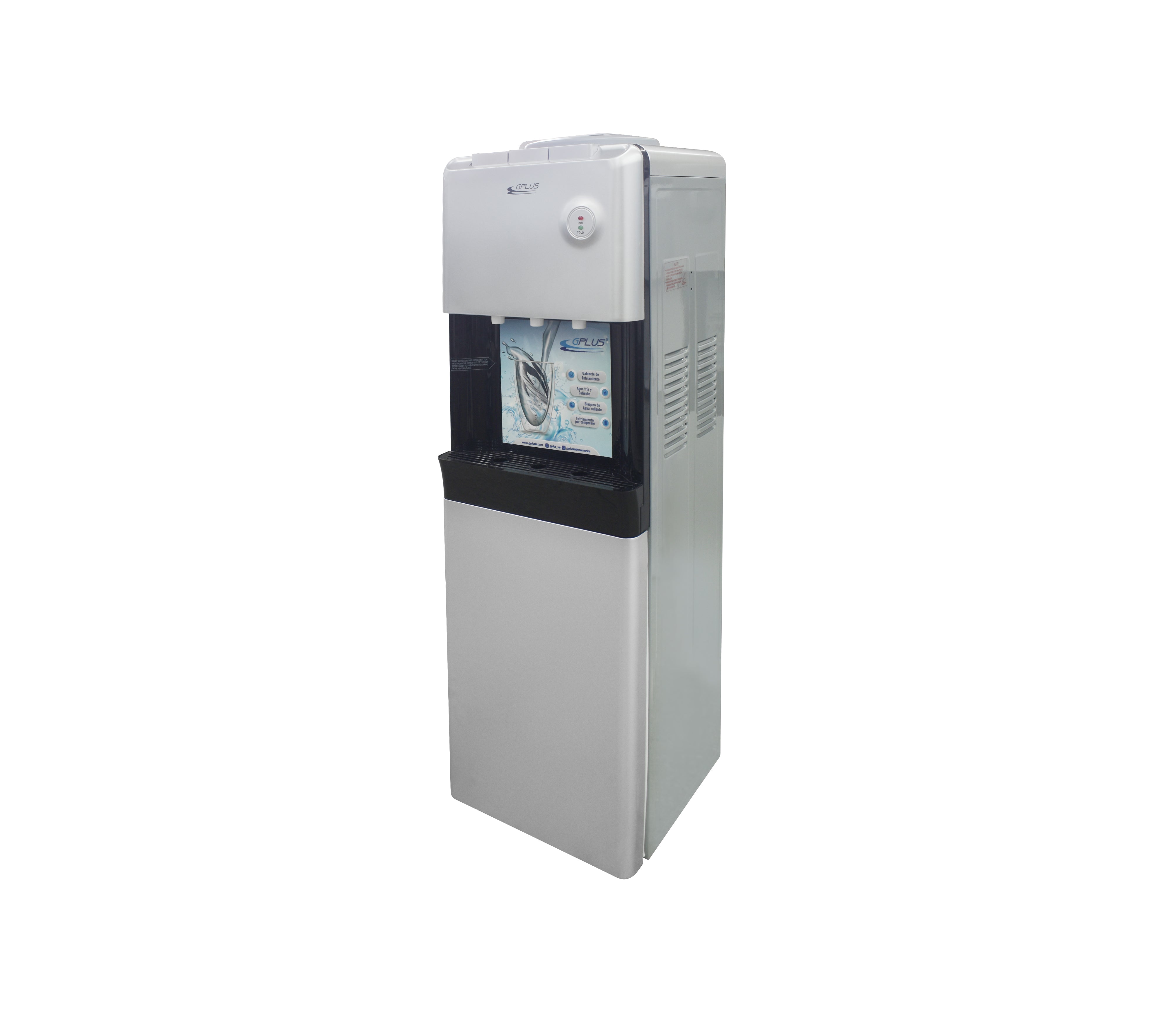 Gplus Grey/Black Water Dispenser with Refrigerator - Countertop or Office Use for Instant Hot & Cold Water