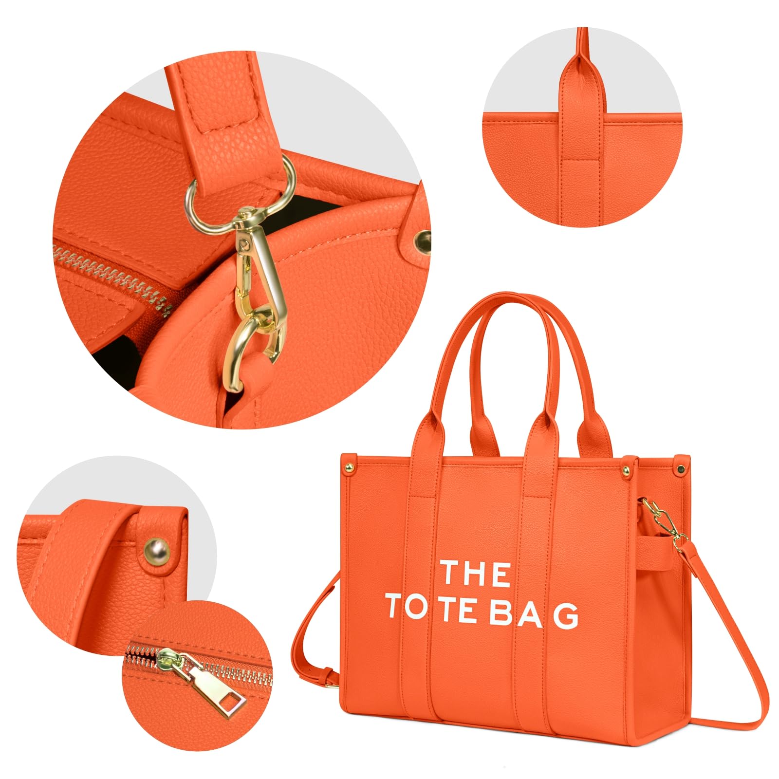 NPBAG Women's PU Leather Tote Bag with Zipper - Stylish Crossbody Shoulder Purse for Travel, School & Work | Trendy Top-Handle Handbag in M Orange | Perfect for Daily Commute, Shopping & Office Use
