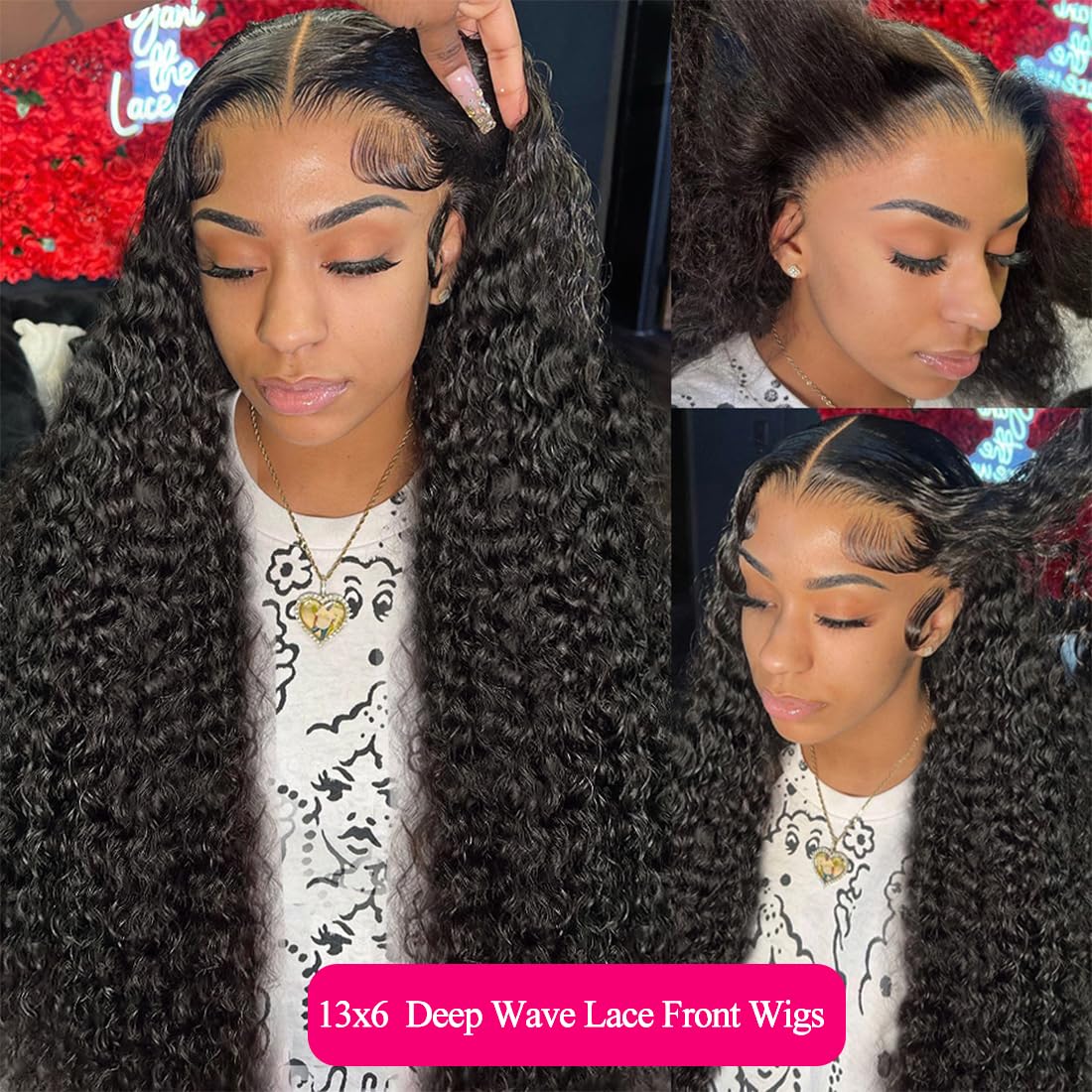 13x6 Deep Wave Lace Front Wigs - Glueless Human Hair Wigs with Pre Plucked Hairline, 180% Density Brazilian Virgin Hair, Wet & Wavy Curly Wigs for Black Women (28 Inch, Natural Black) - Perfect for Daily Wear, Parties, Weddings & Special Occasions