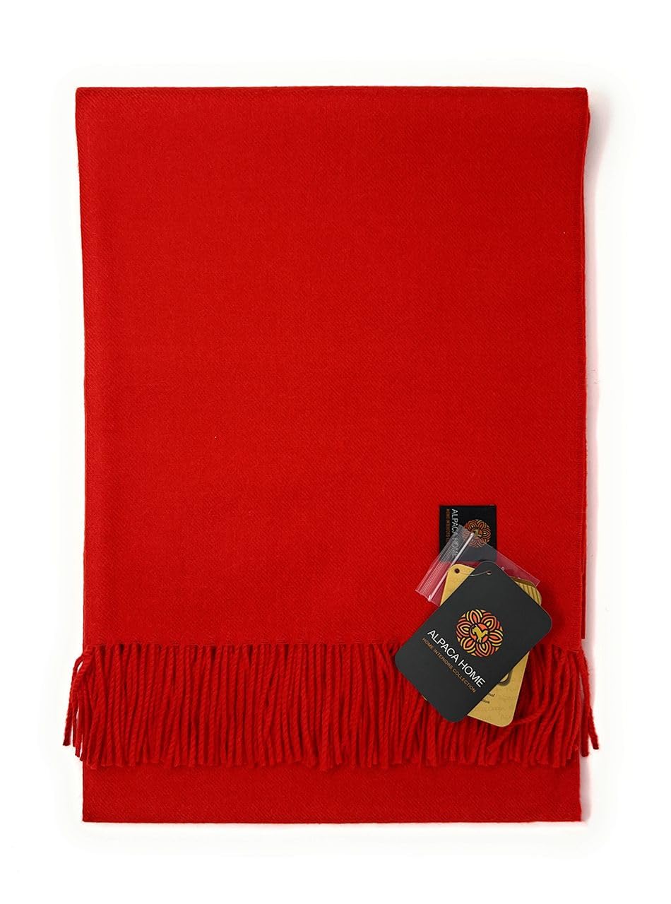Premium 100% Baby Alpaca Wool Throw Blanket - Hypoallergenic, Allergen Free, Ultra Soft & Warm - 51x71 Inches (Cayenne) - Perfect for Cozy Home Decor, Sofa, Bed & Travel Accessory