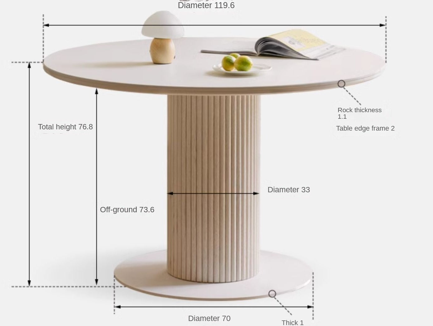 Solid Oak French Cream Round Rock Plate Dining Table - Rustic Farmhouse Style for Kitchen, Dining Room & Outdoor Entertaining