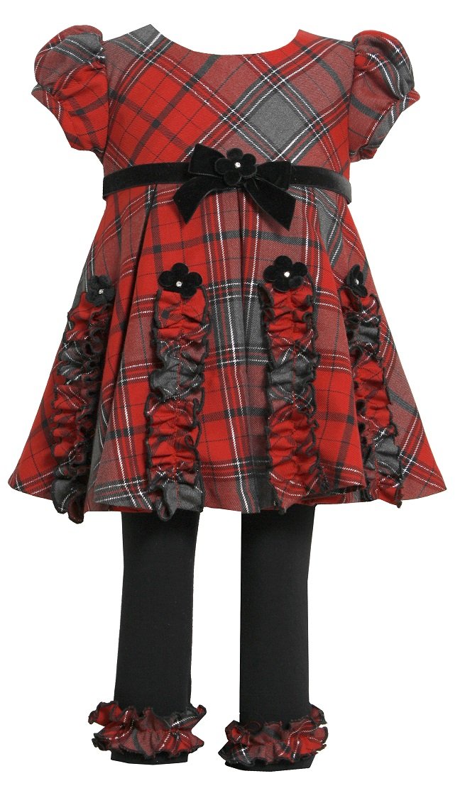 Bonnie Jean Girls Ruched Plaid Dress with Leggings Outfit - Red, Size 6 | Cute Holiday & Christmas Party Dress for Toddler Girls