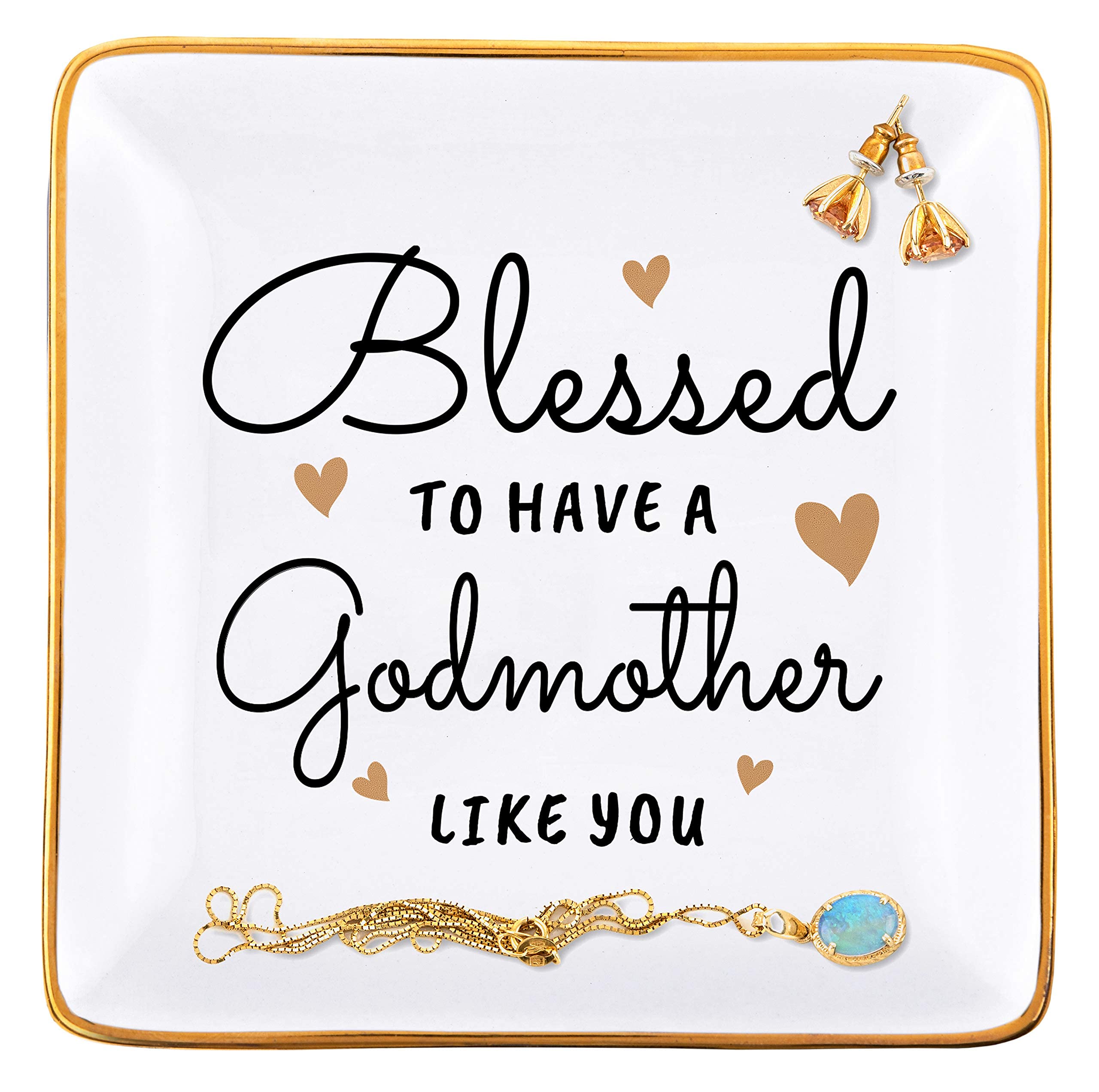 Elegant RELISSA Jewelry Tray & Trinket Dish - Perfect Godmother Gift from Godchild for Christmas, Mother's Day or Birthday - Decorative Keepsake for Jewelry Organization & Vanity Display