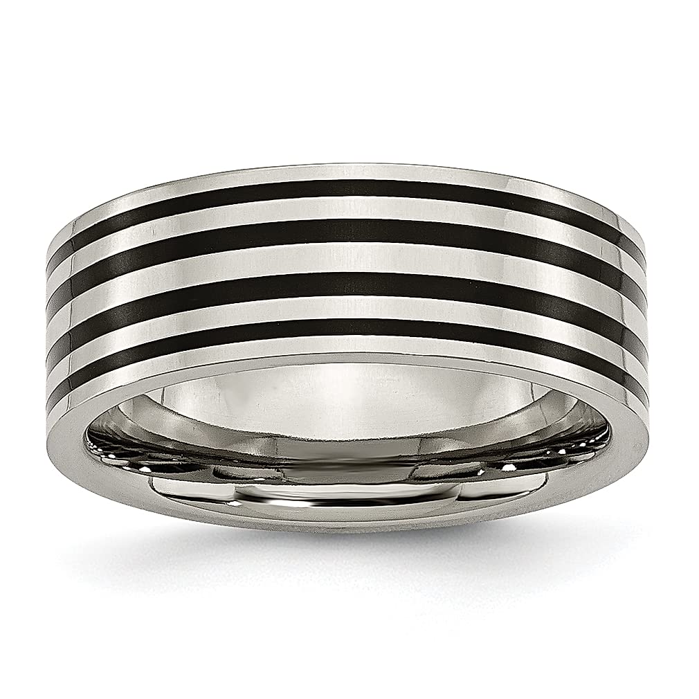 ICE CARATS Titanium Black 8mm Band Ring for Men - Durable Wedding Ring, Fashion Jewelry Gift for Him, Dad, Husband - Perfect for Anniversaries, Engagements & Special Occasions